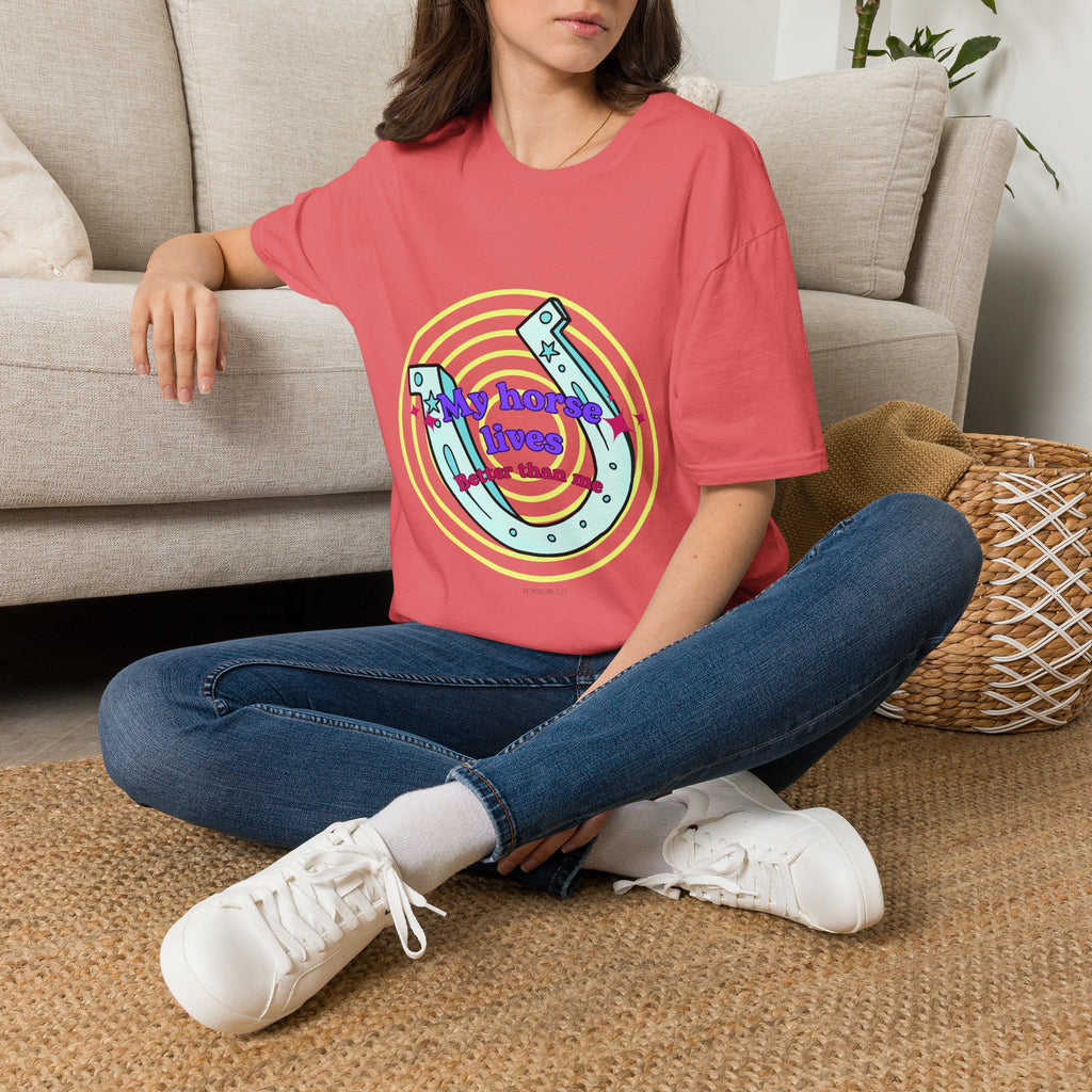 My Horse Lives Better Than Me  T-Shirt — Colorful Horseshoe Tee