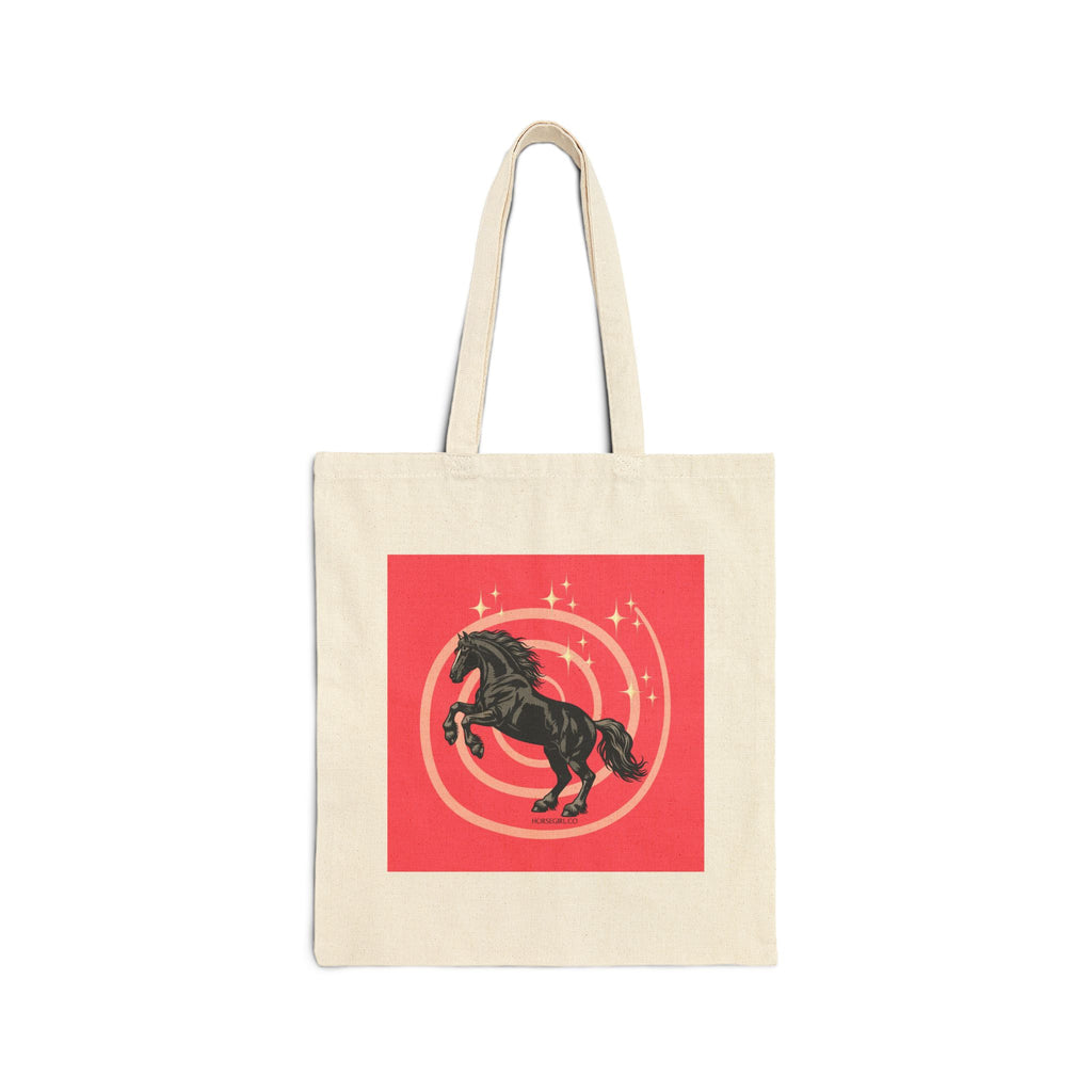 Black Horse Canvas Tote Bag – Rearing black stallion on pink background