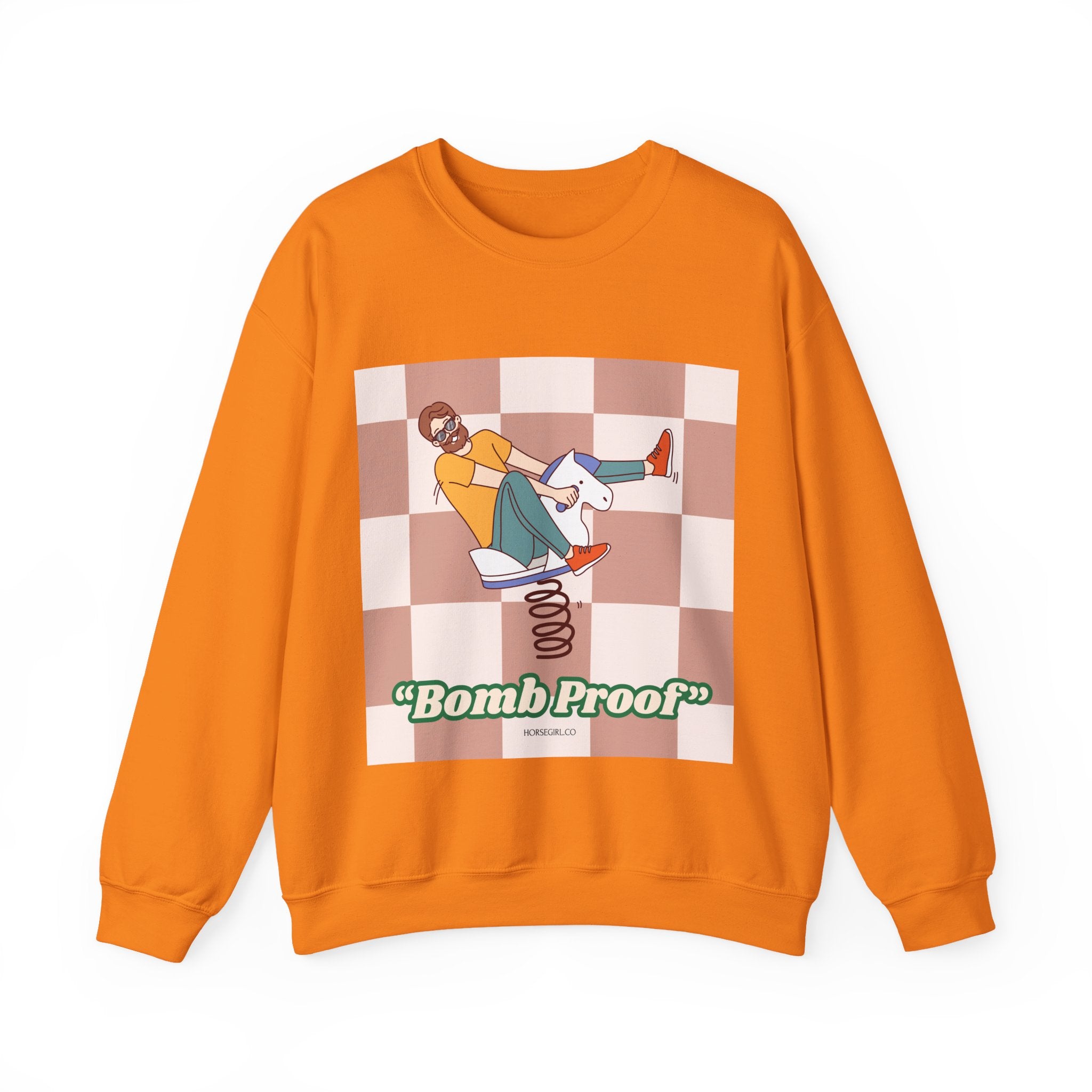 Bomb Proof Crewneck Sweatshirt — Retro Skate Cartoon Graphic Pullover