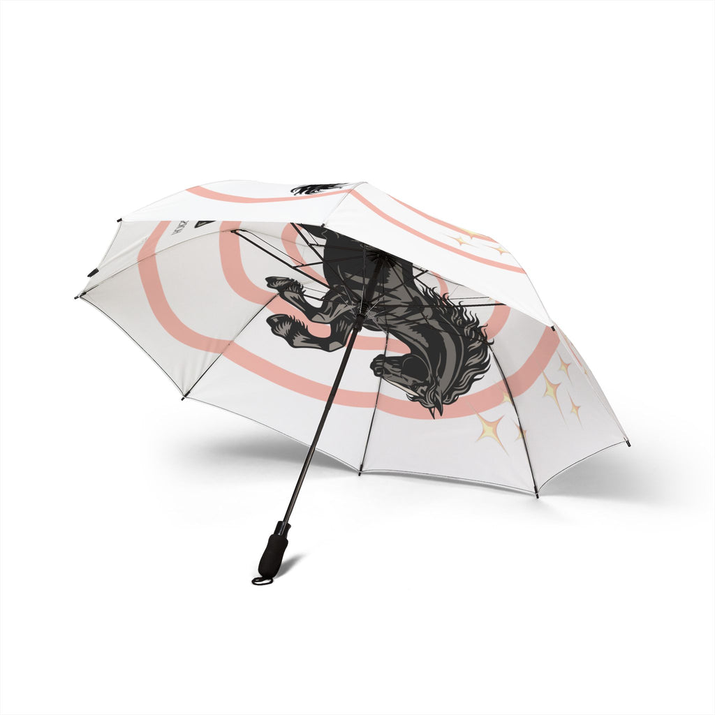 Foldable Umbrella — Black Horse with Concentric Rings & Sparkles