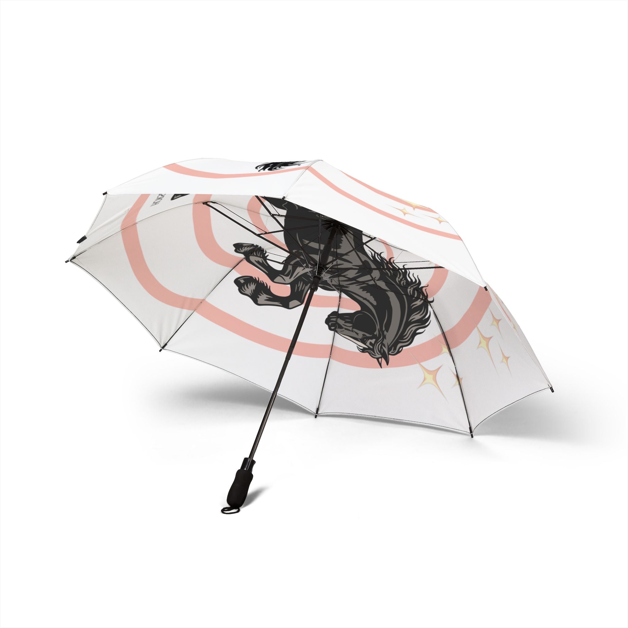 Foldable Umbrella — Black Horse with Concentric Rings & Sparkles