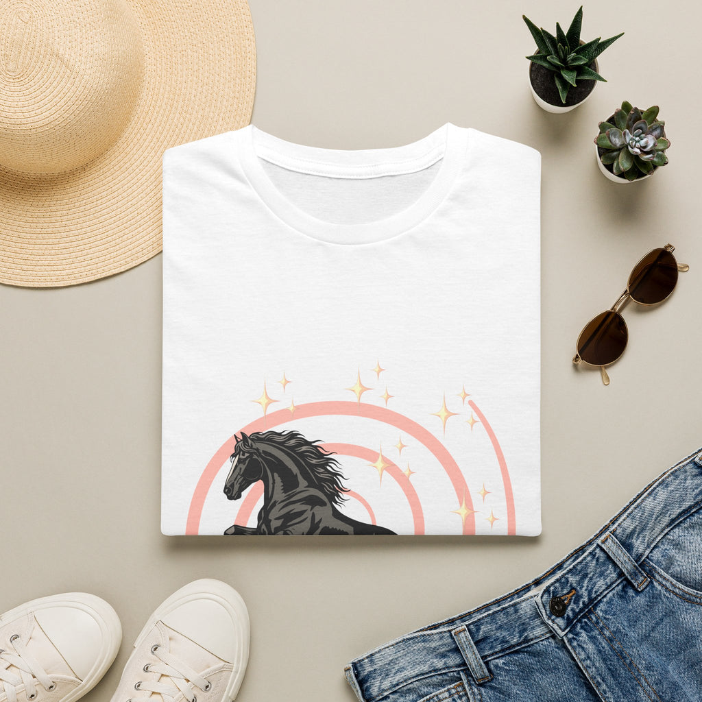 Black Horse Graphic T-Shirt — Majestic Stallion Retro Circle Design