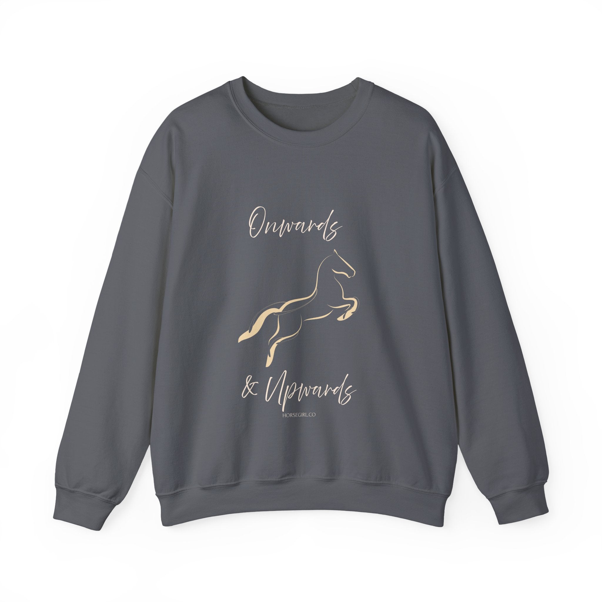 Minimal Gold Horse Outline Crewneck Sweatshirt - Motivational text - Onwards and Upwards