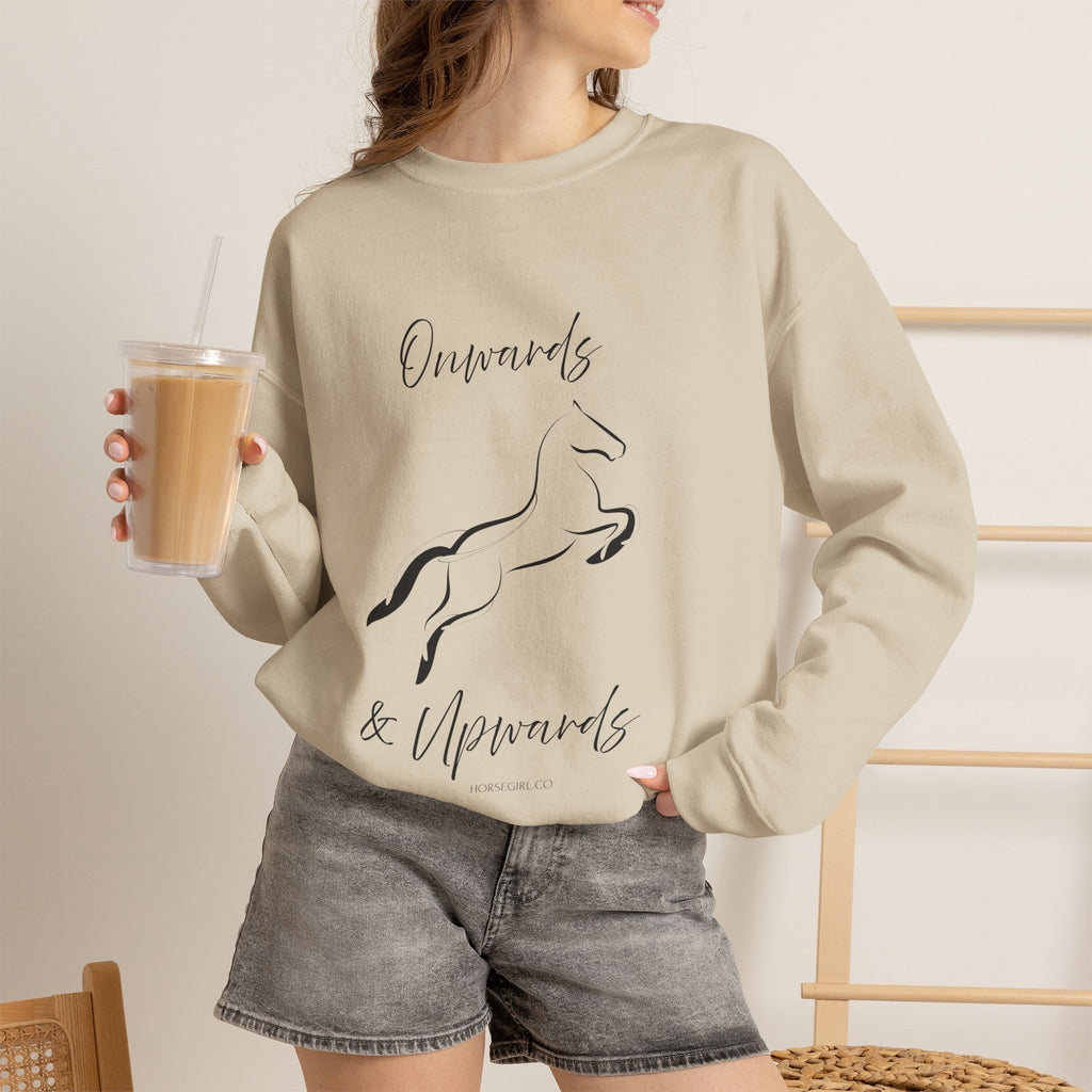 Leaping Horse Sweatshirt — ‘Onwards & Upwards’ Minimal Horse Graphic - Equestrian attire for women