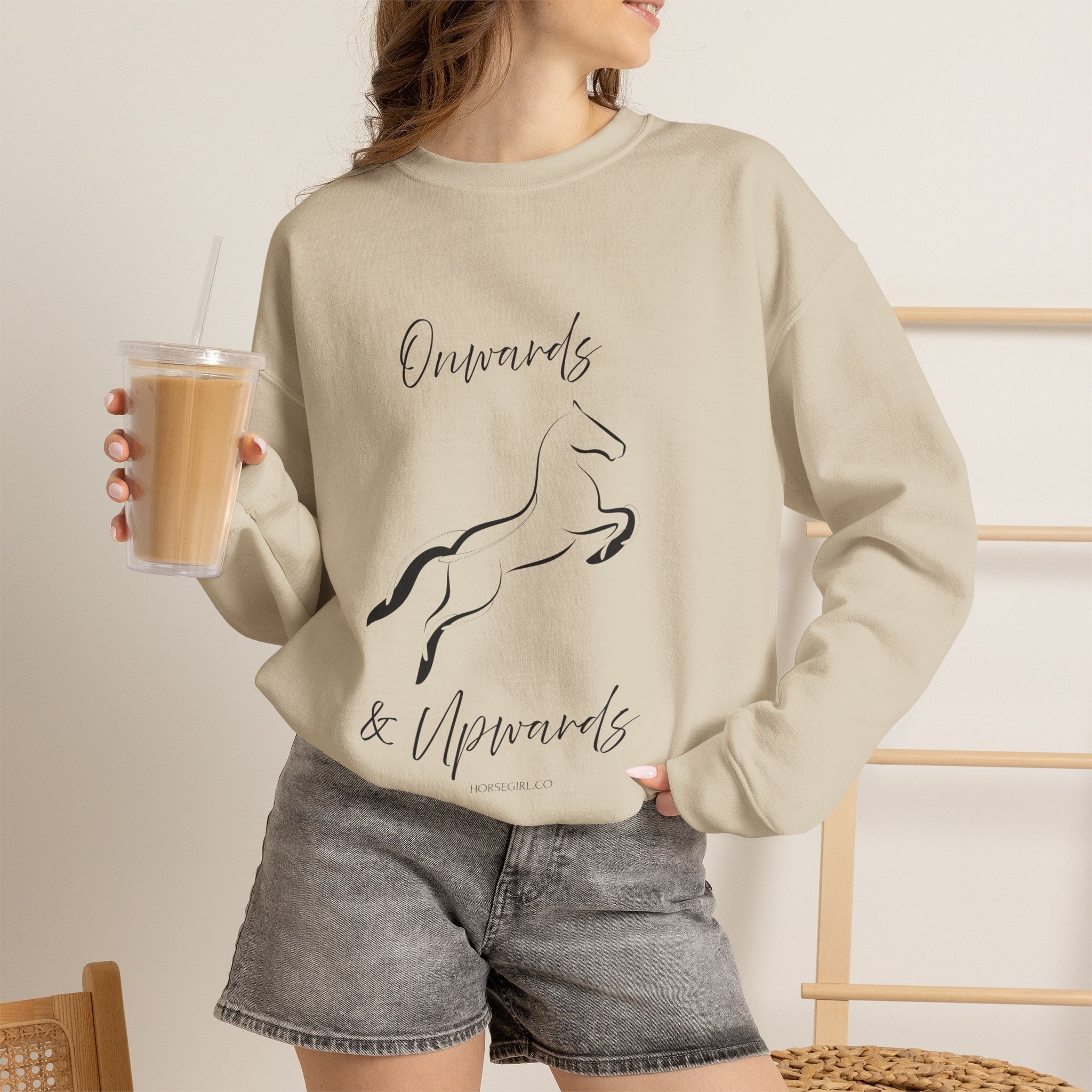 Leaping Horse Sweatshirt — ‘Onwards & Upwards’ Minimal Horse Graphic - Equestrian attire for women