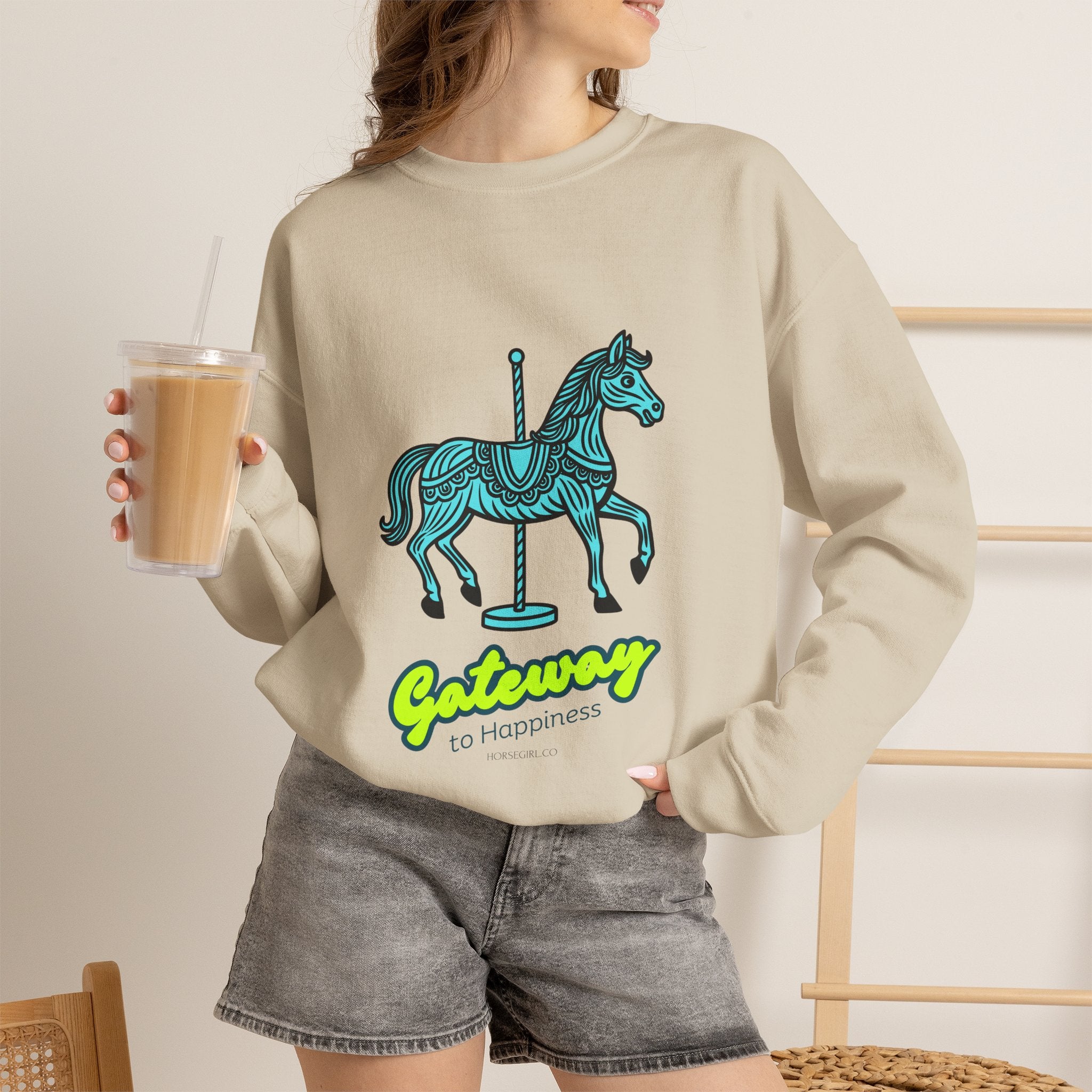 Carousel Horse Sweatshirt — "Gateway to Happiness" Graphic Crewneck