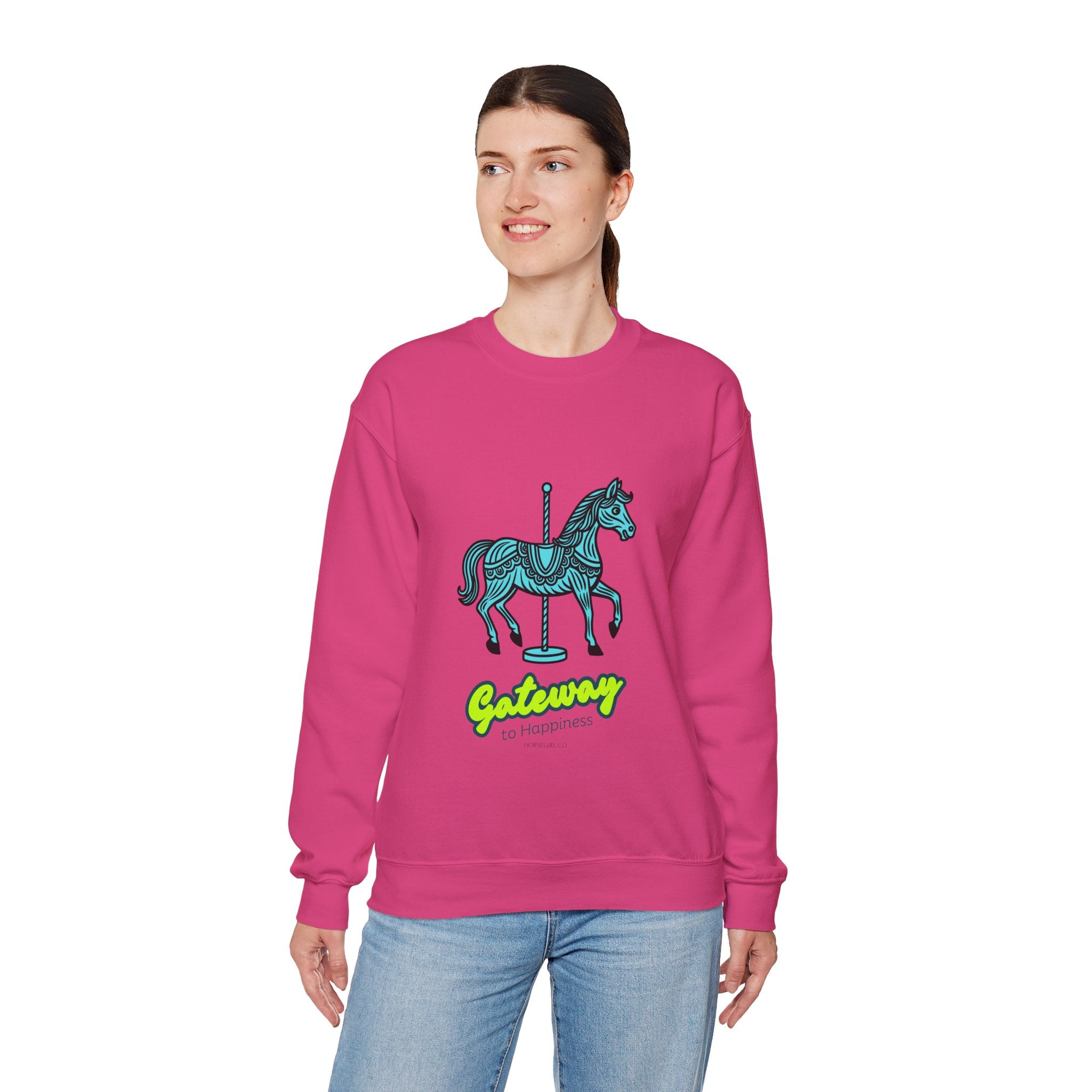 Carousel Horse Sweatshirt — "Gateway to Happiness" Graphic Crewneck