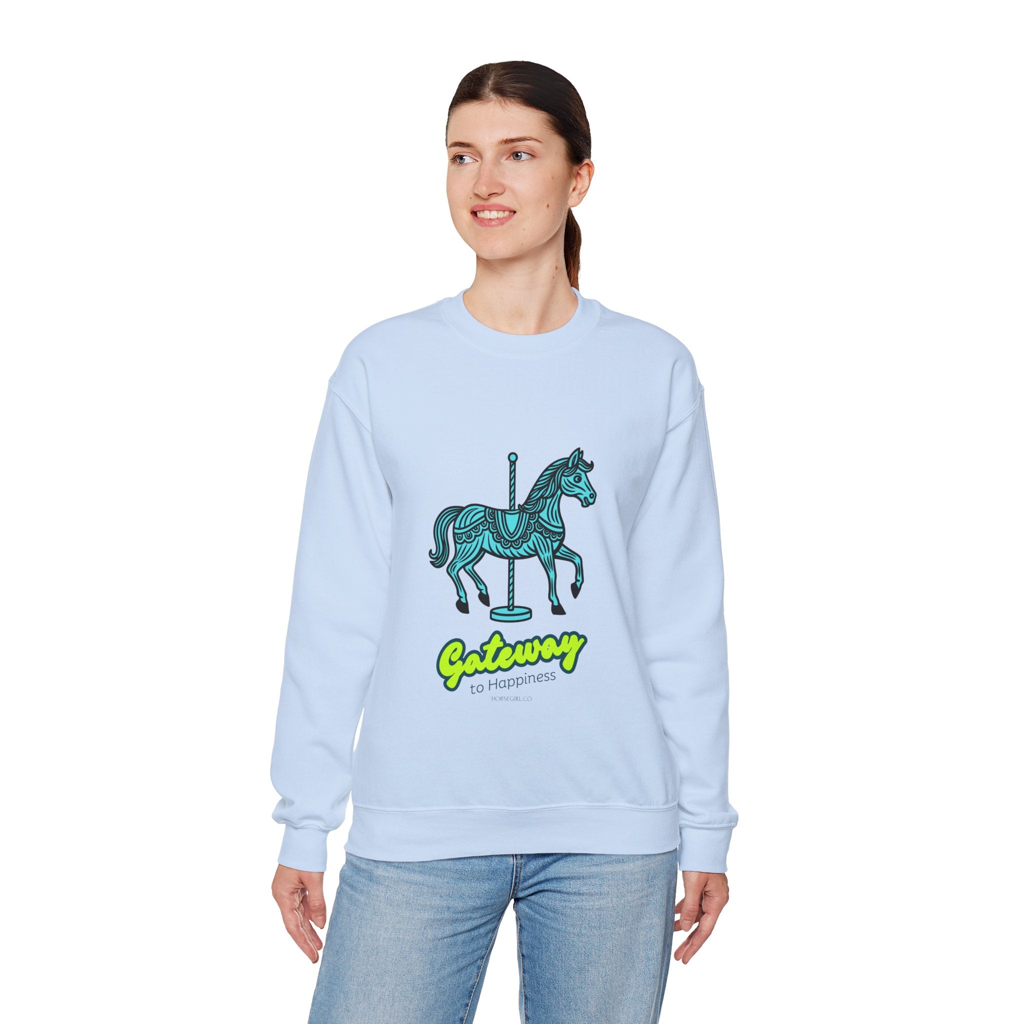 Carousel Horse Sweatshirt — "Gateway to Happiness" Graphic Crewneck