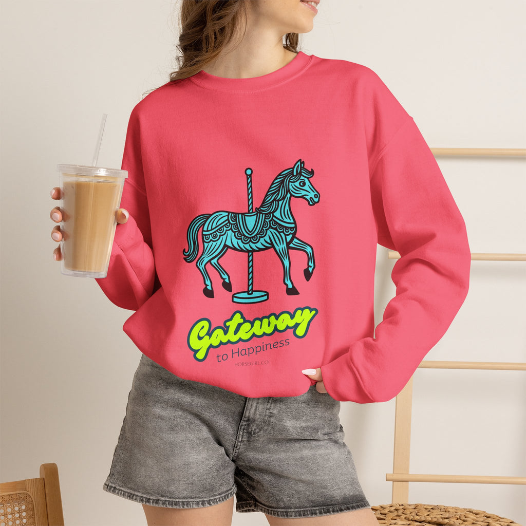 Carousel Horse Sweatshirt — "Gateway to Happiness" Graphic Crewneck