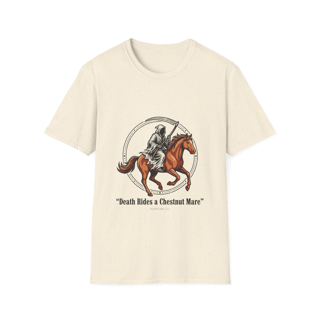 Death Rides a Chestnut Mare T-Shirt — Grim Reaper Horse T Shirt for Women