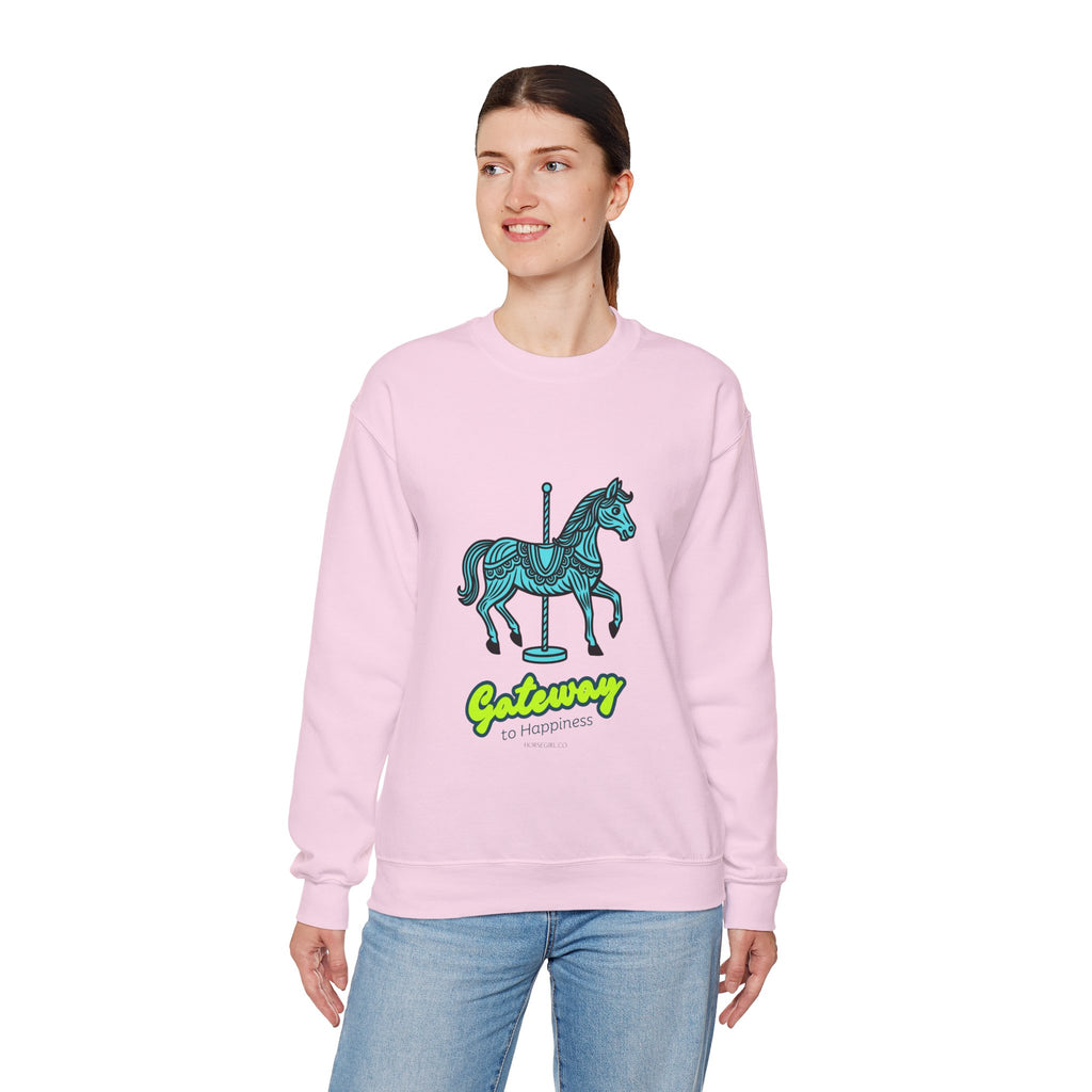 Carousel Horse Sweatshirt — "Gateway to Happiness" Graphic Crewneck