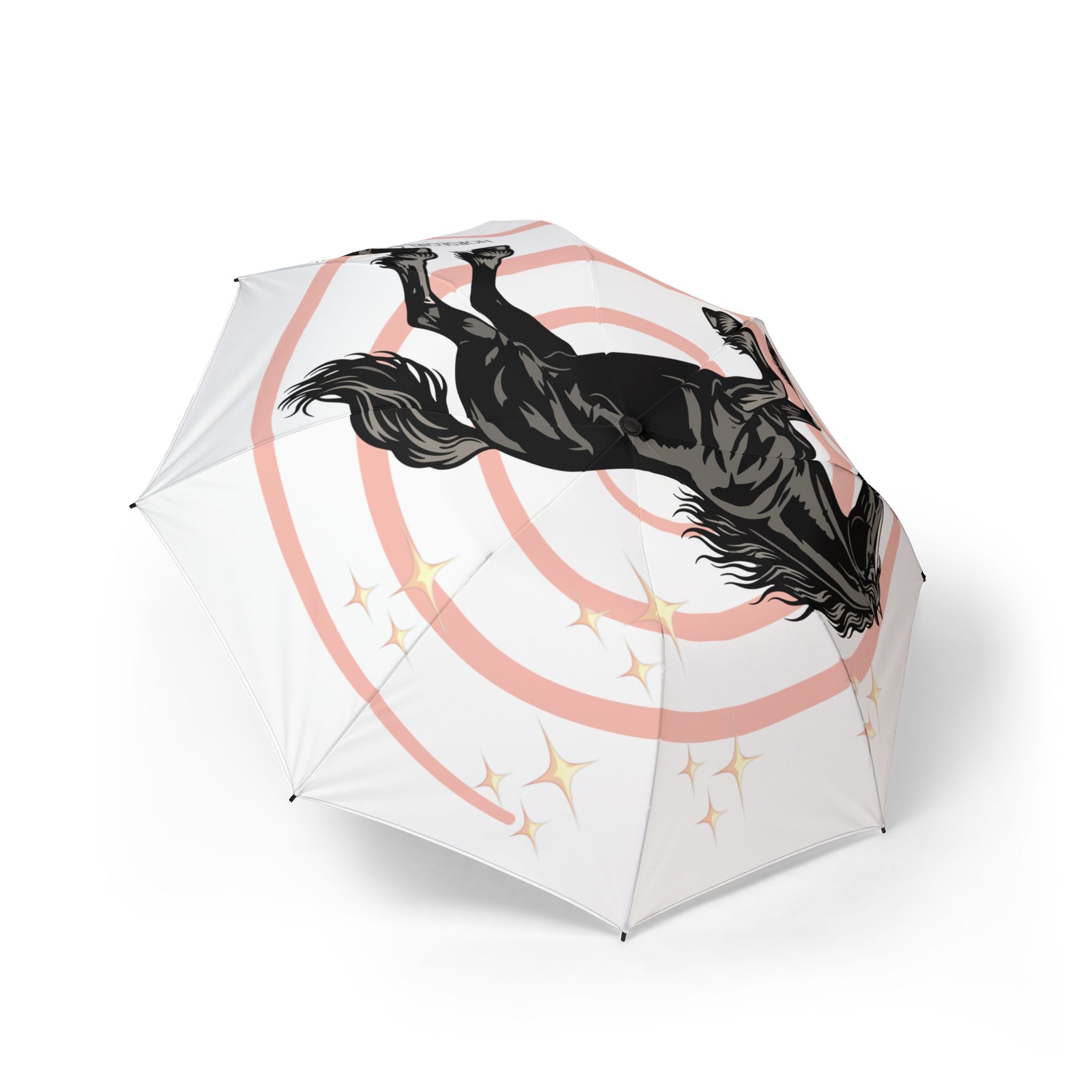 Foldable Umbrella — Black Horse with Concentric Rings & Sparkles