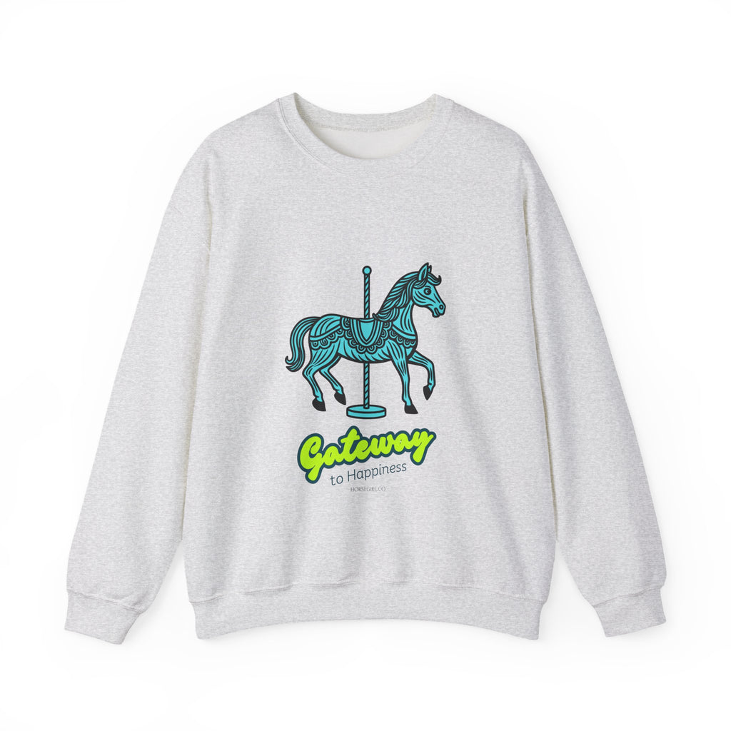 Carousel Horse Sweatshirt — "Gateway to Happiness" Graphic Crewneck