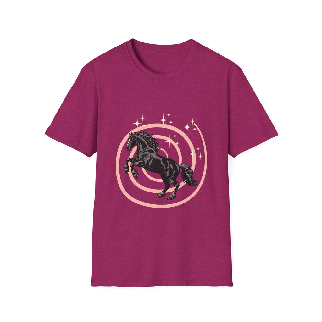 Black Horse Graphic T-Shirt — Majestic Stallion Retro Circle Design