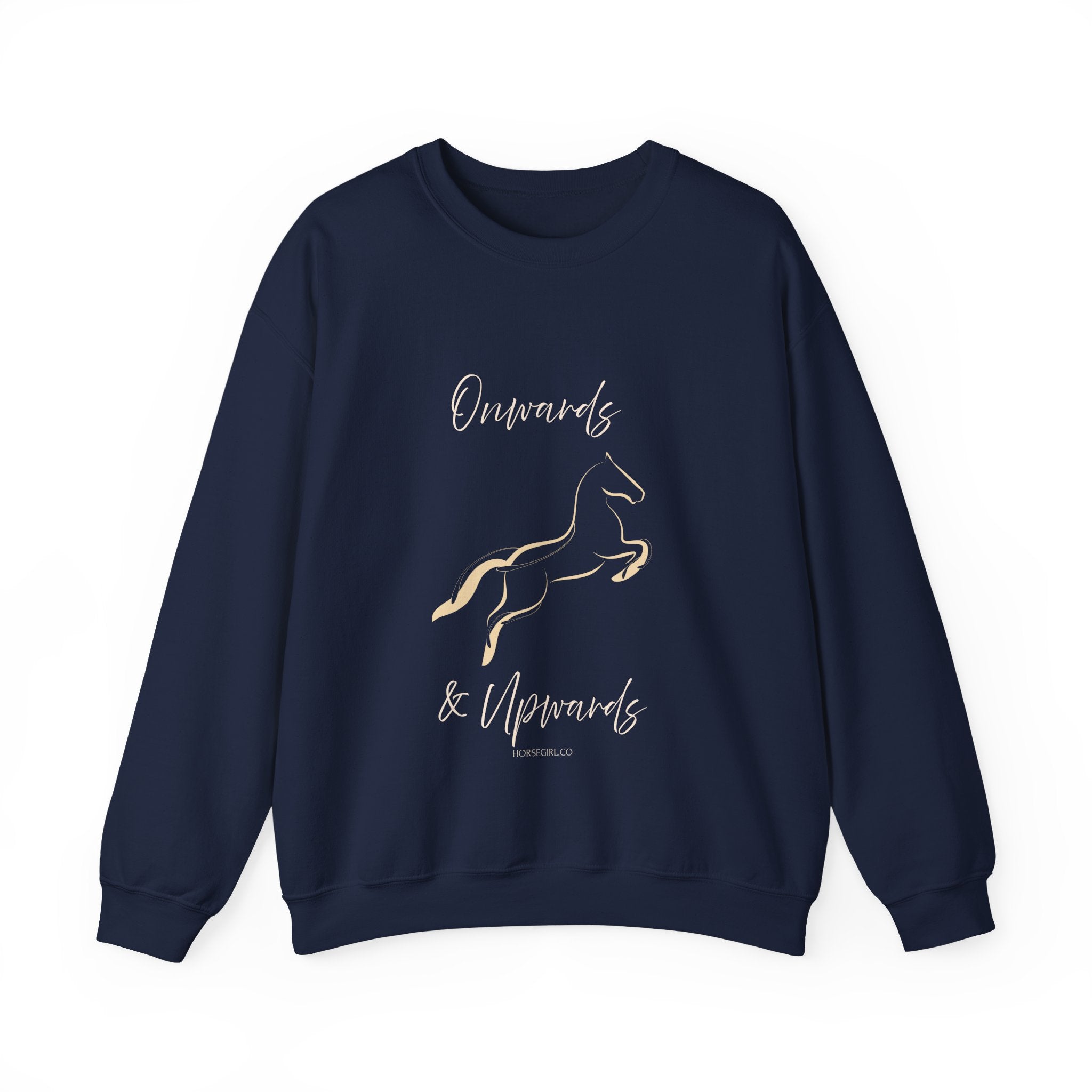 Minimal Gold Horse Outline Crewneck Sweatshirt - Motivational text - Onwards and Upwards