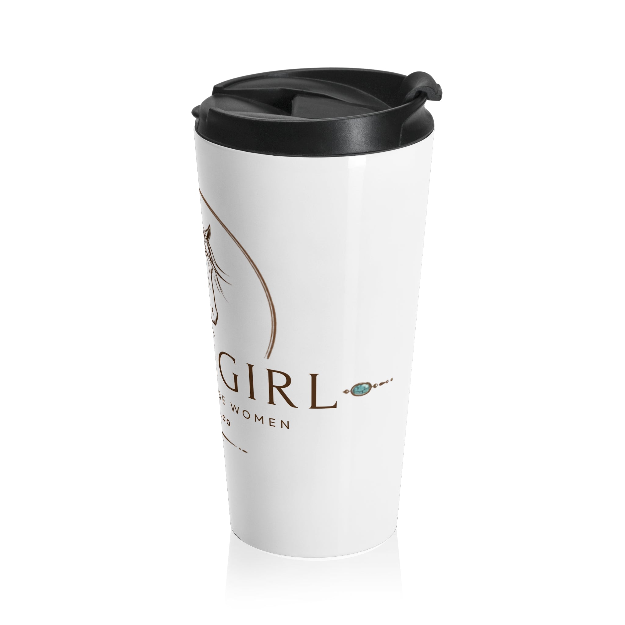 Horsegirl Stainless Steel Travel Mug — Horse Head Logo Insulated Coffee Tumbler