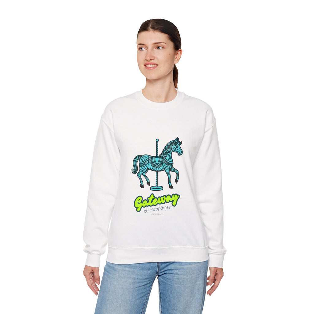 Carousel Horse Sweatshirt — "Gateway to Happiness" Graphic Crewneck