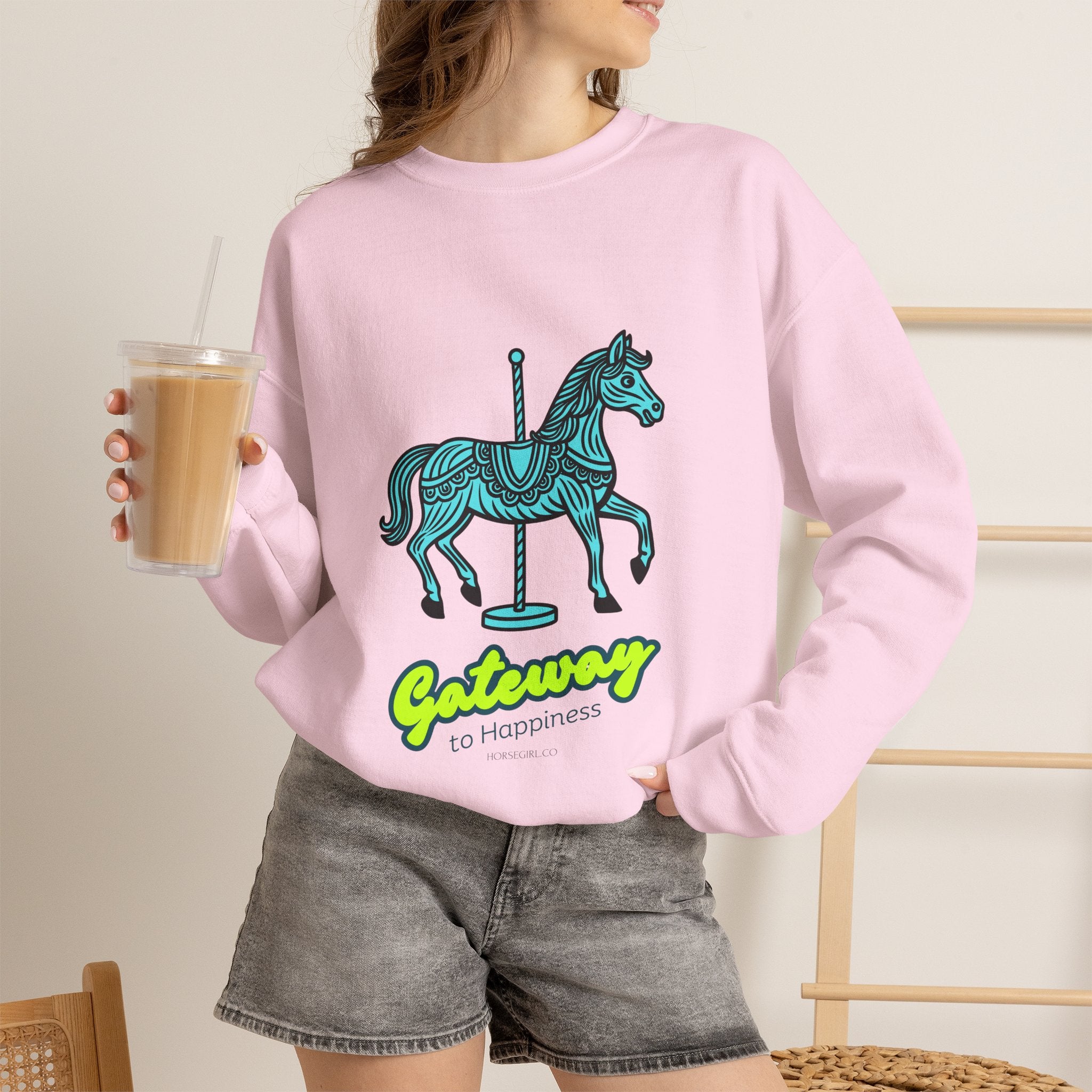 Carousel Horse Sweatshirt — "Gateway to Happiness" Graphic Crewneck