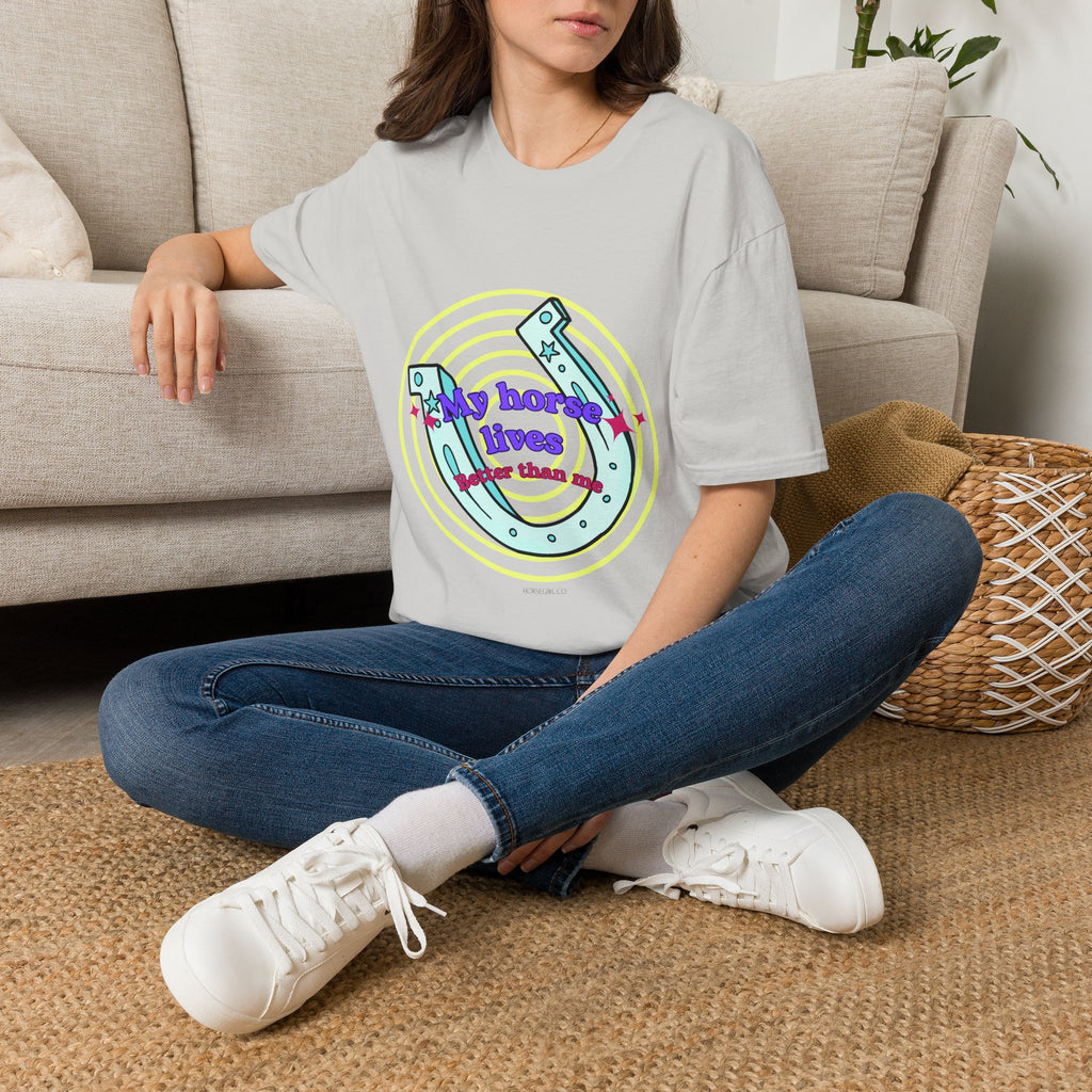 My Horse Lives Better Than Me  T-Shirt — Colorful Horseshoe Tee