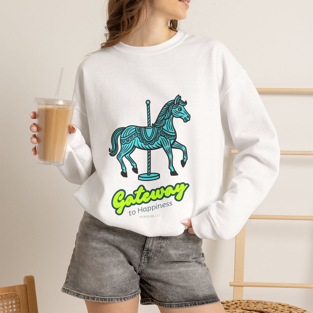 Carousel Horse Sweatshirt — "Gateway to Happiness" Graphic Crewneck