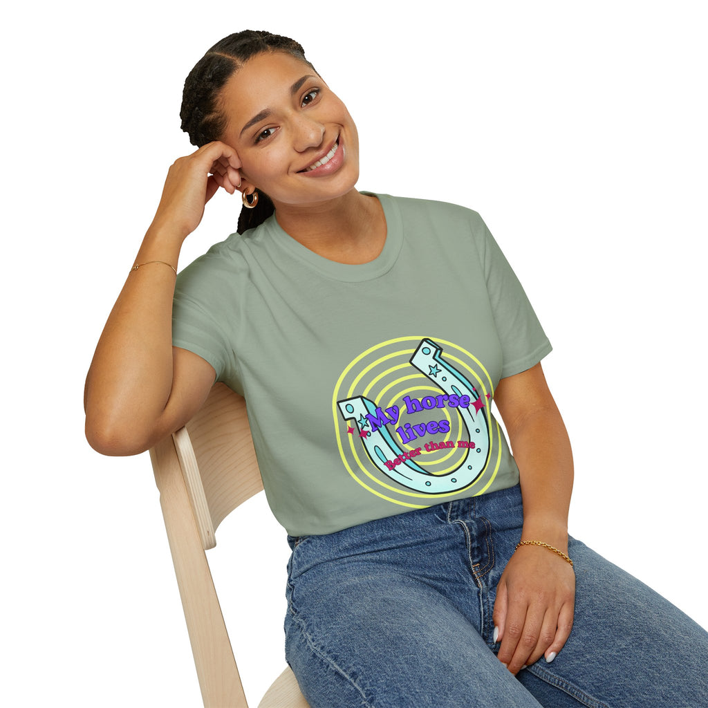 My Horse Lives Better Than Me  T-Shirt — Colorful Horseshoe Tee