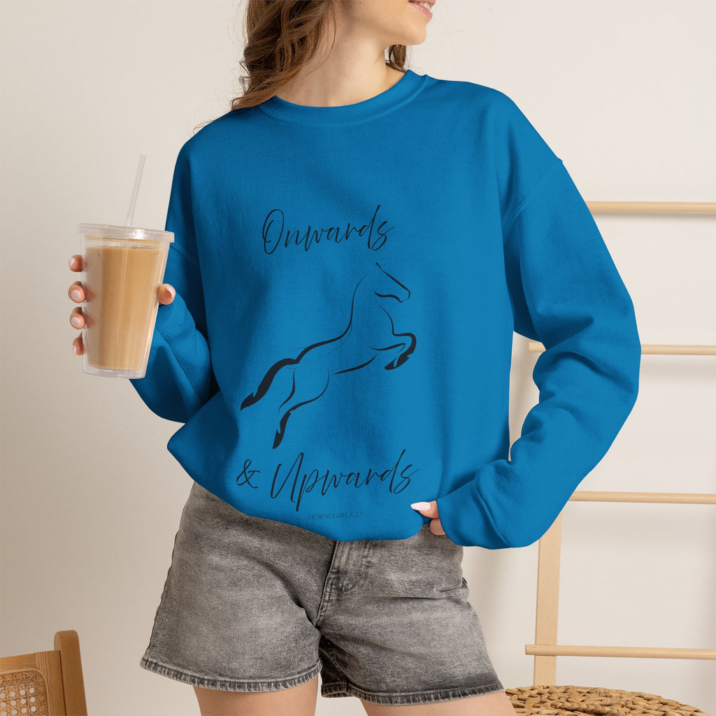 Leaping Horse Sweatshirt — ‘Onwards & Upwards’ Minimal Horse Graphic - Equestrian attire for women