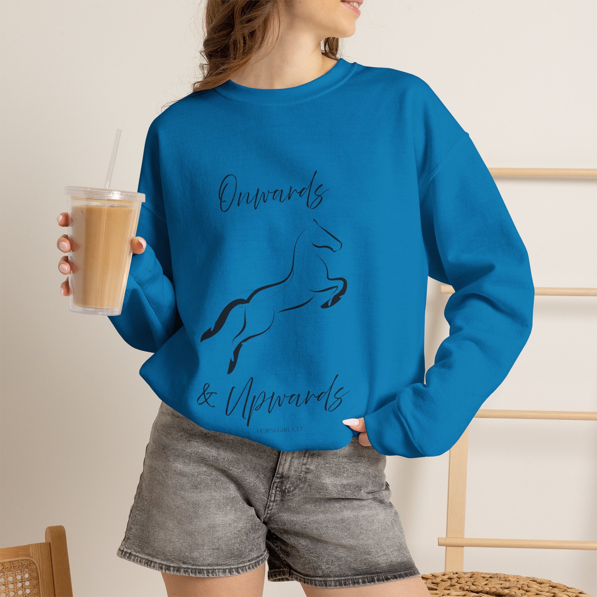 Leaping Horse Sweatshirt — ‘Onwards & Upwards’ Minimal Horse Graphic - Equestrian attire for women