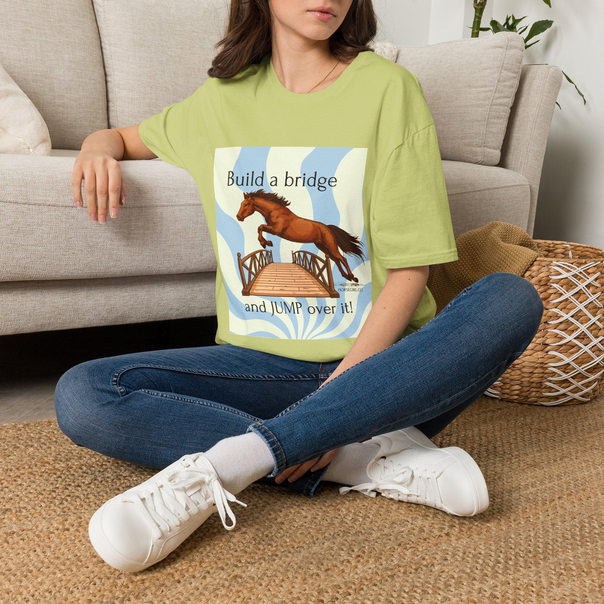 Horse Jumping T-Shirt — "Build a bridge and JUMP over it!" Equestrian Tee