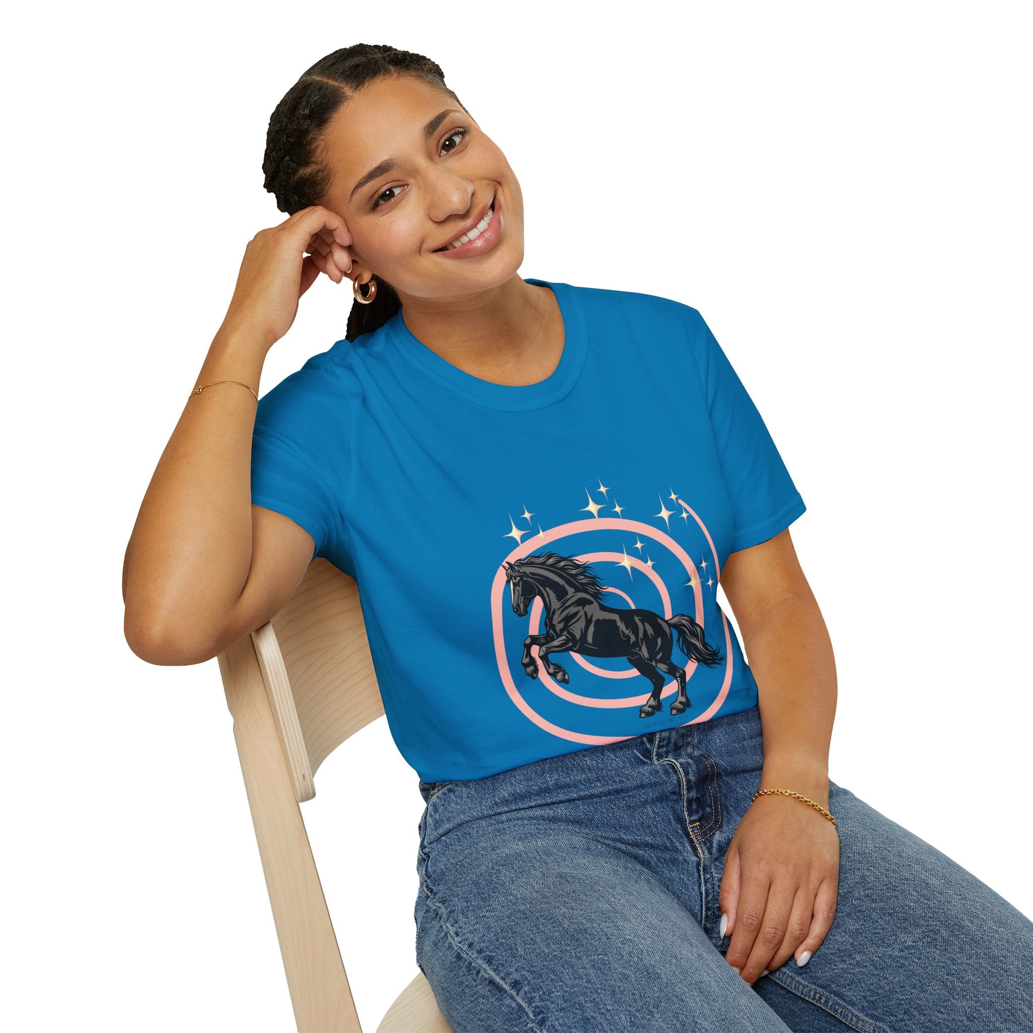 Black Horse Graphic T-Shirt — Majestic Stallion Retro Circle Design