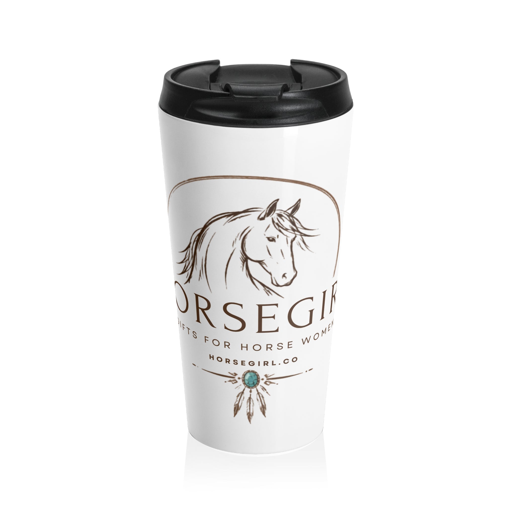 Horsegirl Stainless Steel Travel Mug — Horse Head Logo Insulated Coffee Tumbler