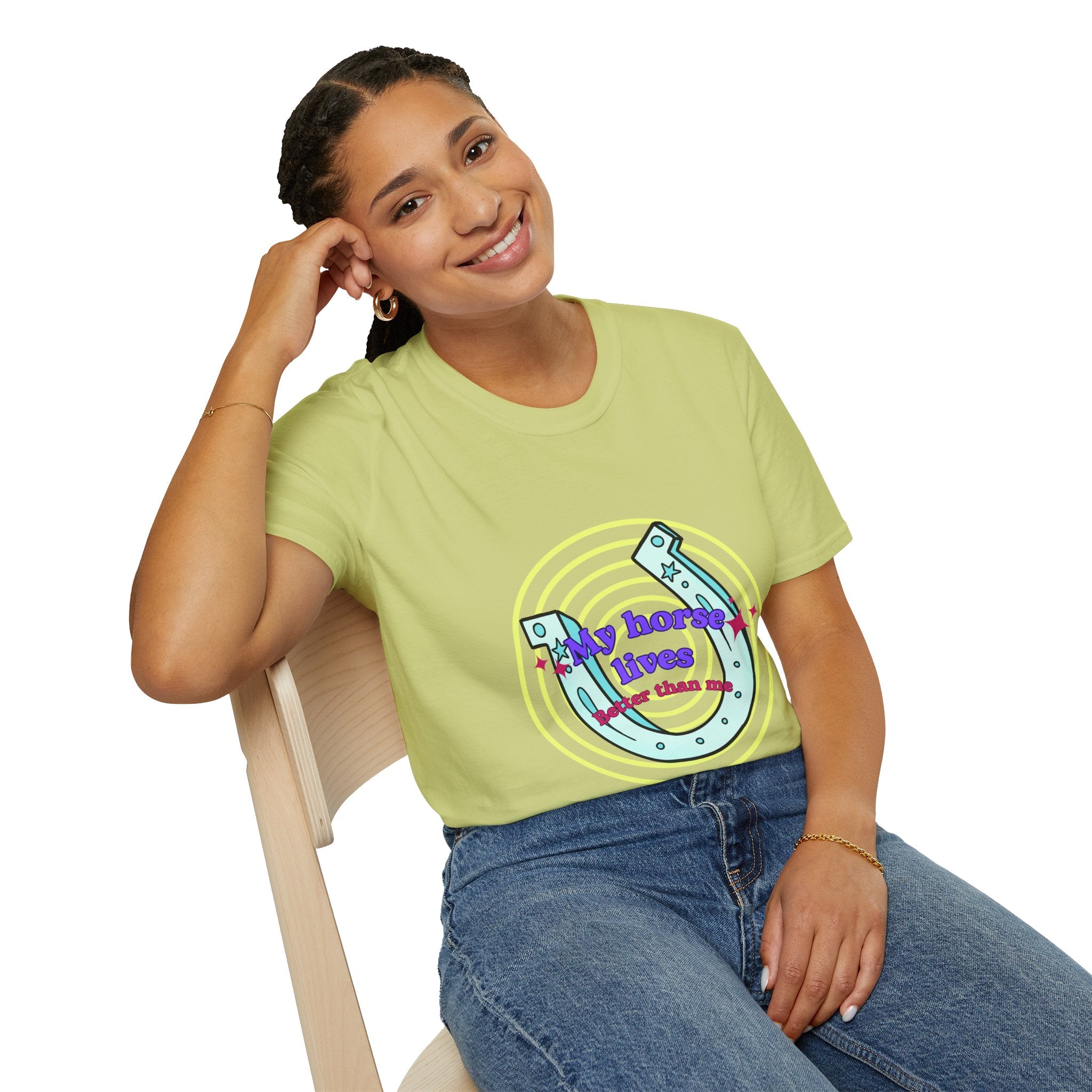 My Horse Lives Better Than Me  T-Shirt — Colorful Horseshoe Tee