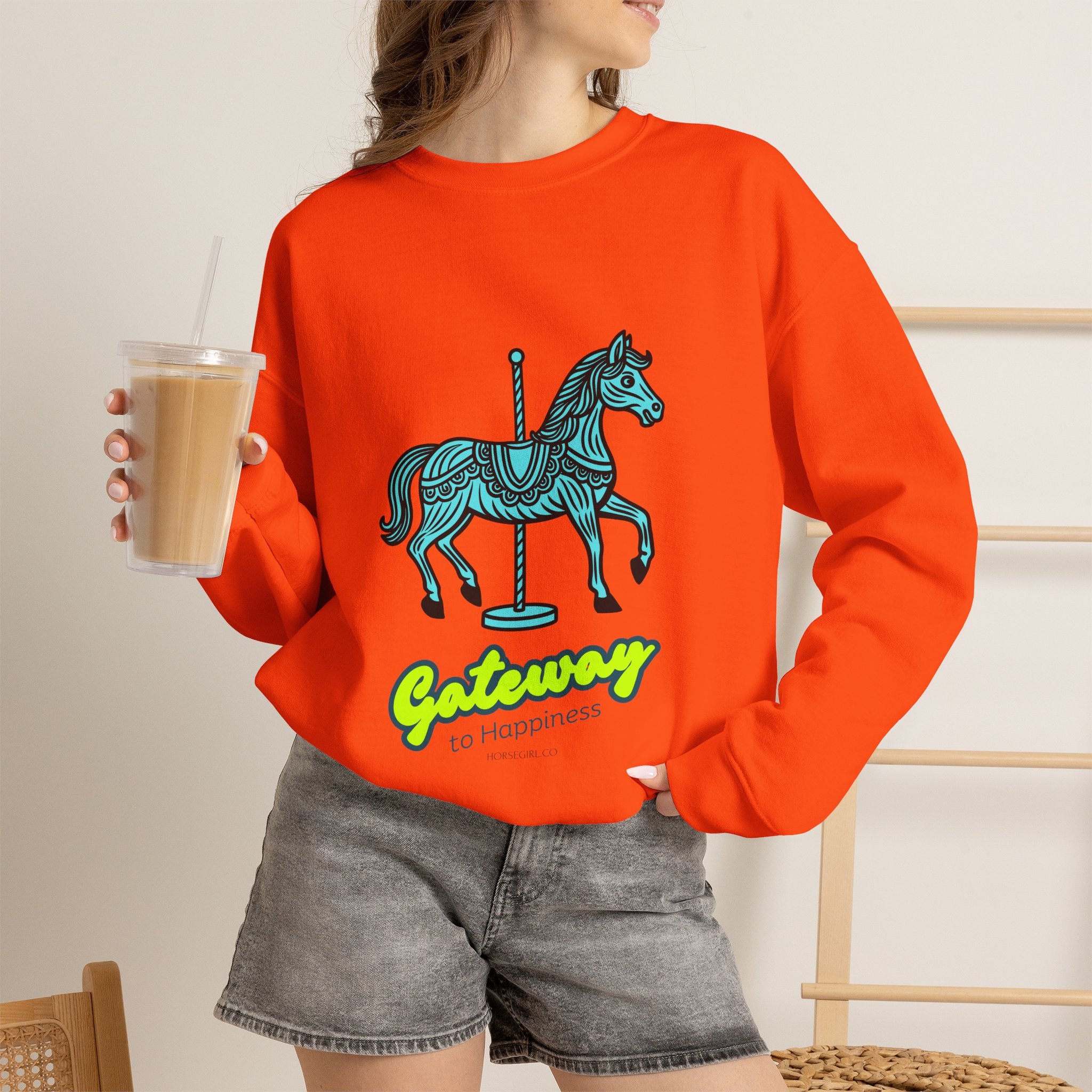 Carousel Horse Sweatshirt — "Gateway to Happiness" Graphic Crewneck