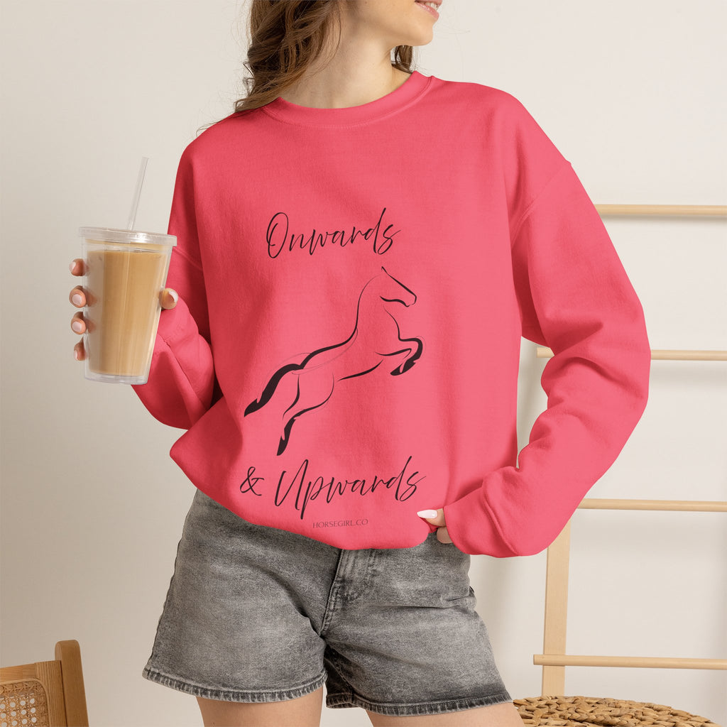 Leaping Horse Sweatshirt — ‘Onwards & Upwards’ Minimal Horse Graphic - Equestrian attire for women