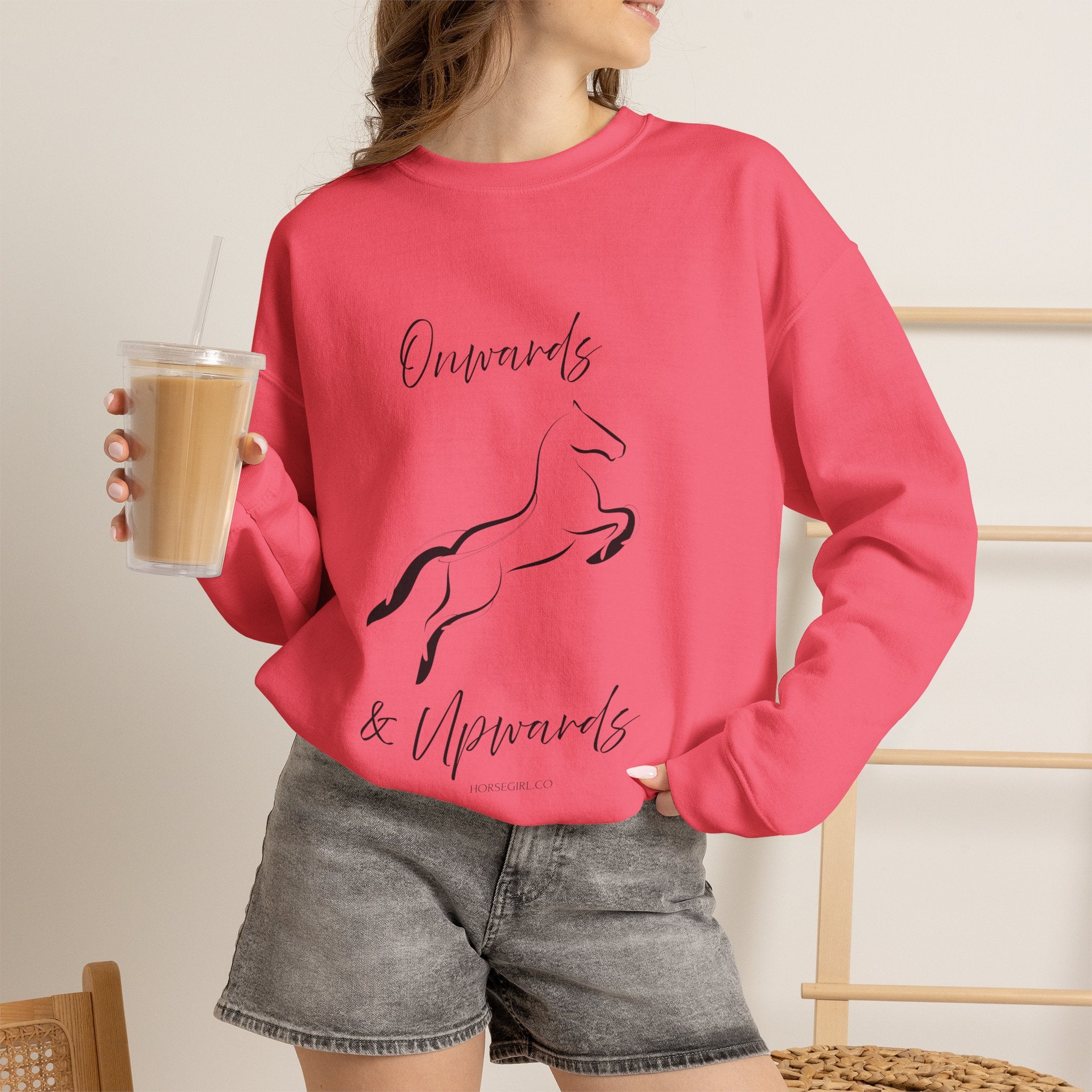 Leaping Horse Sweatshirt — ‘Onwards & Upwards’ Minimal Horse Graphic - Equestrian attire for women
