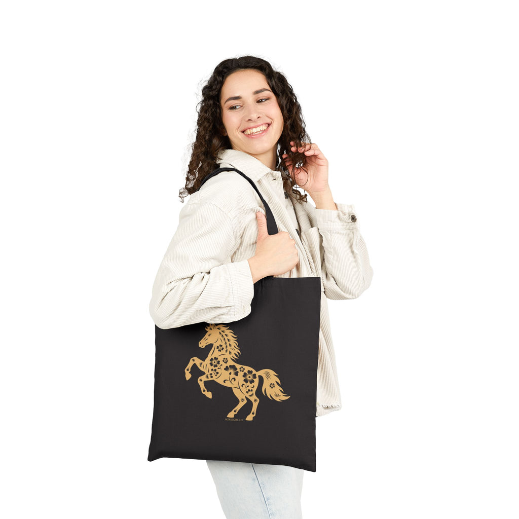 Horse Riding Tote Bag — Boho Style Floral Canvas Tote Bag for Women