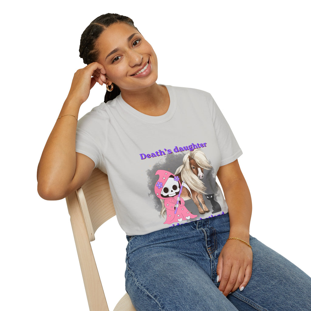 Death's Daughter Rides a Shetland T-Shirt — Cute Grim Reaper and Shetland Pony T Shirt for Women