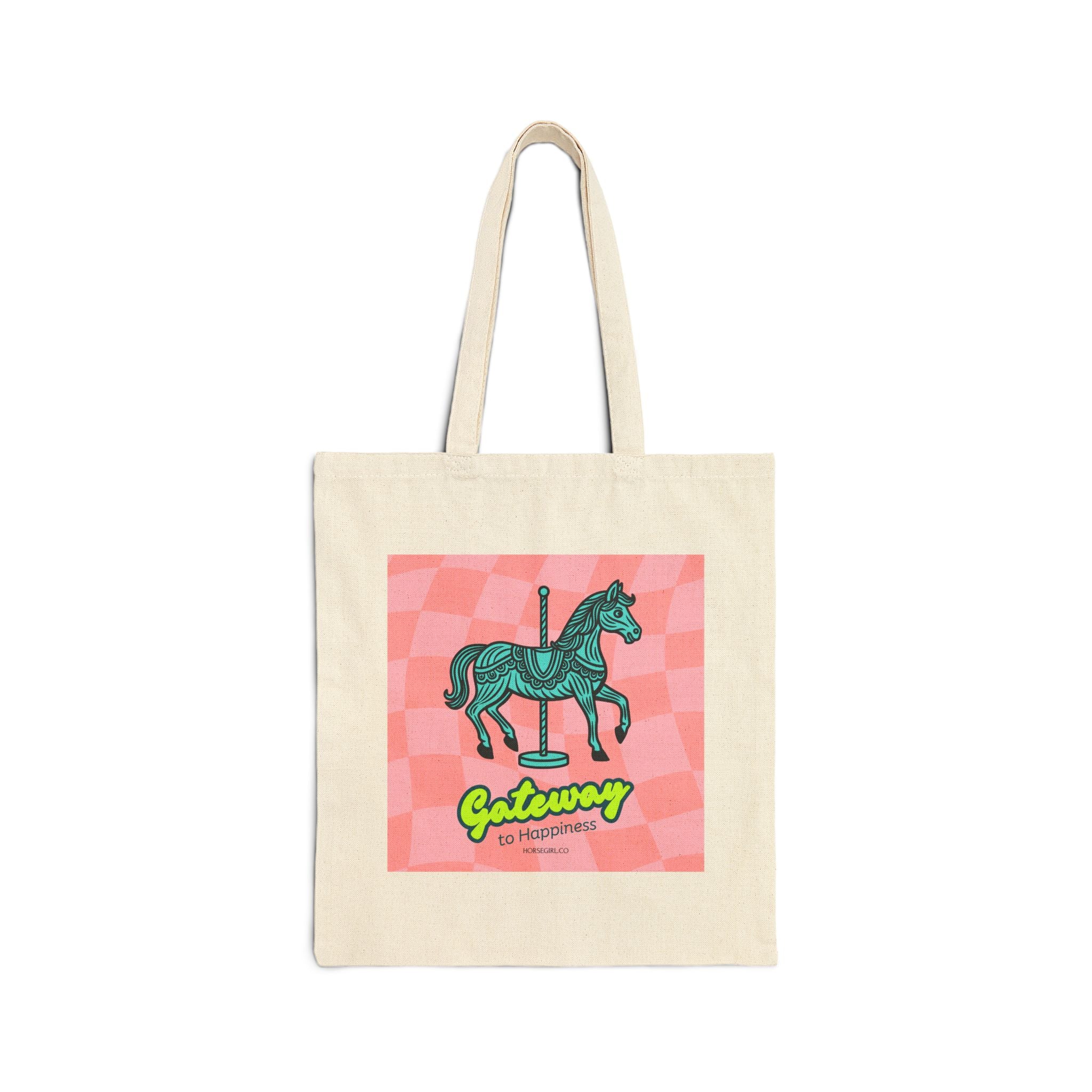 Tote Bag — 'Gateway' Carousel Horse Canvas Tote (Pink Checkered)