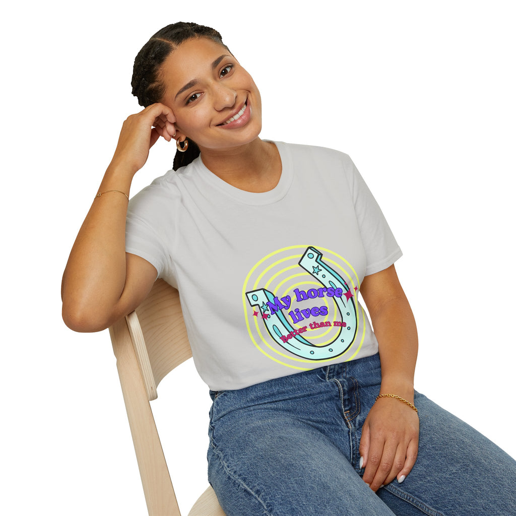 My Horse Lives Better Than Me  T-Shirt — Colorful Horseshoe Tee