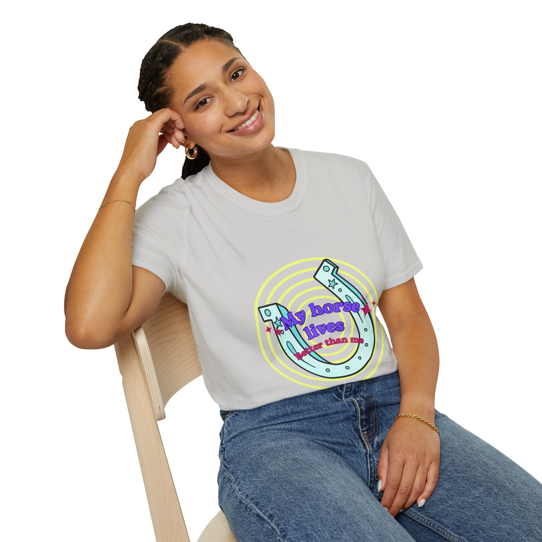 My Horse Lives Better Than Me  T-Shirt — Colorful Horseshoe Tee