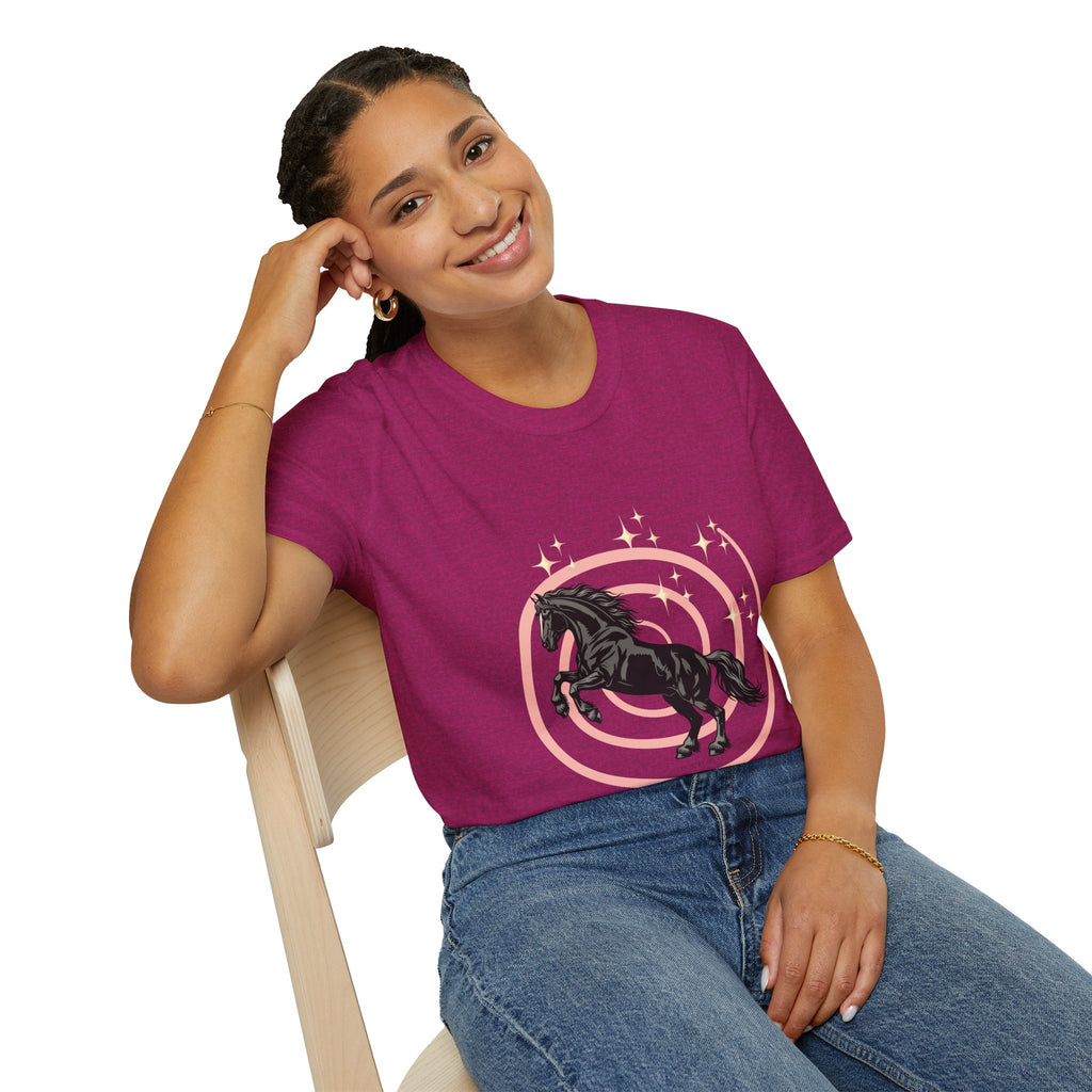 Black Horse Graphic T-Shirt — Majestic Stallion Retro Circle Design