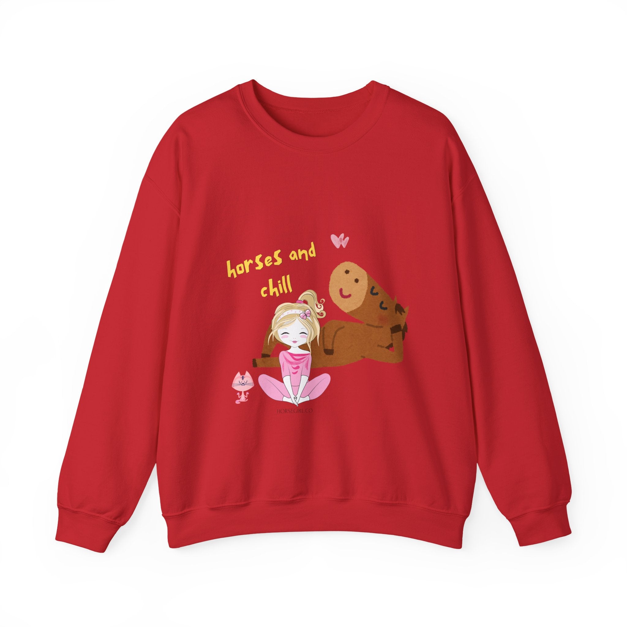 Horses and Chill Crewneck Sweatshirt — Cute Girl & Horse Graphic