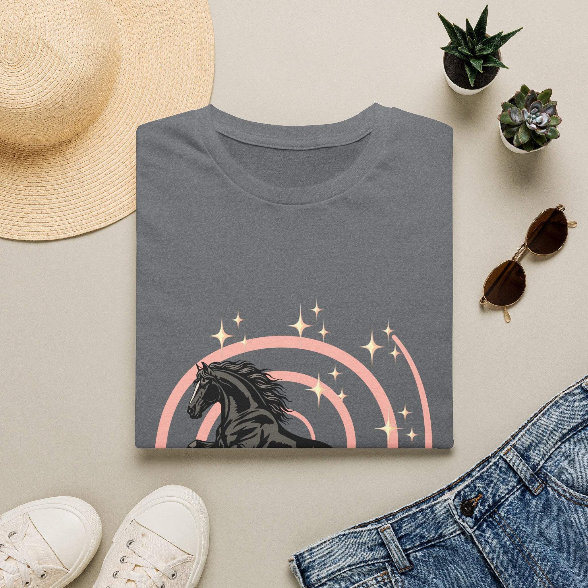 Black Horse Graphic T-Shirt — Majestic Stallion Retro Circle Design