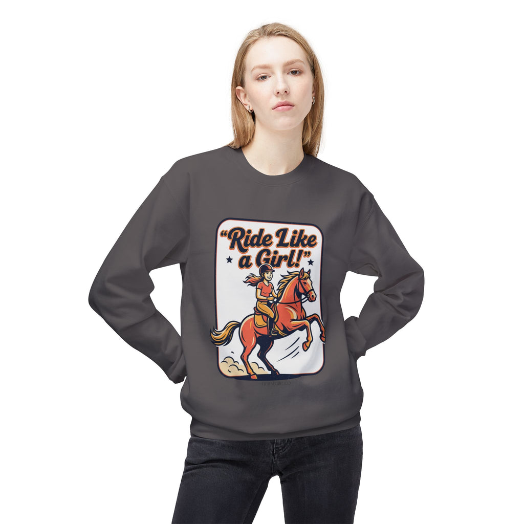 Ride Like a Girl Sweatshirt — Retro Girl Horse Riding Crewneck