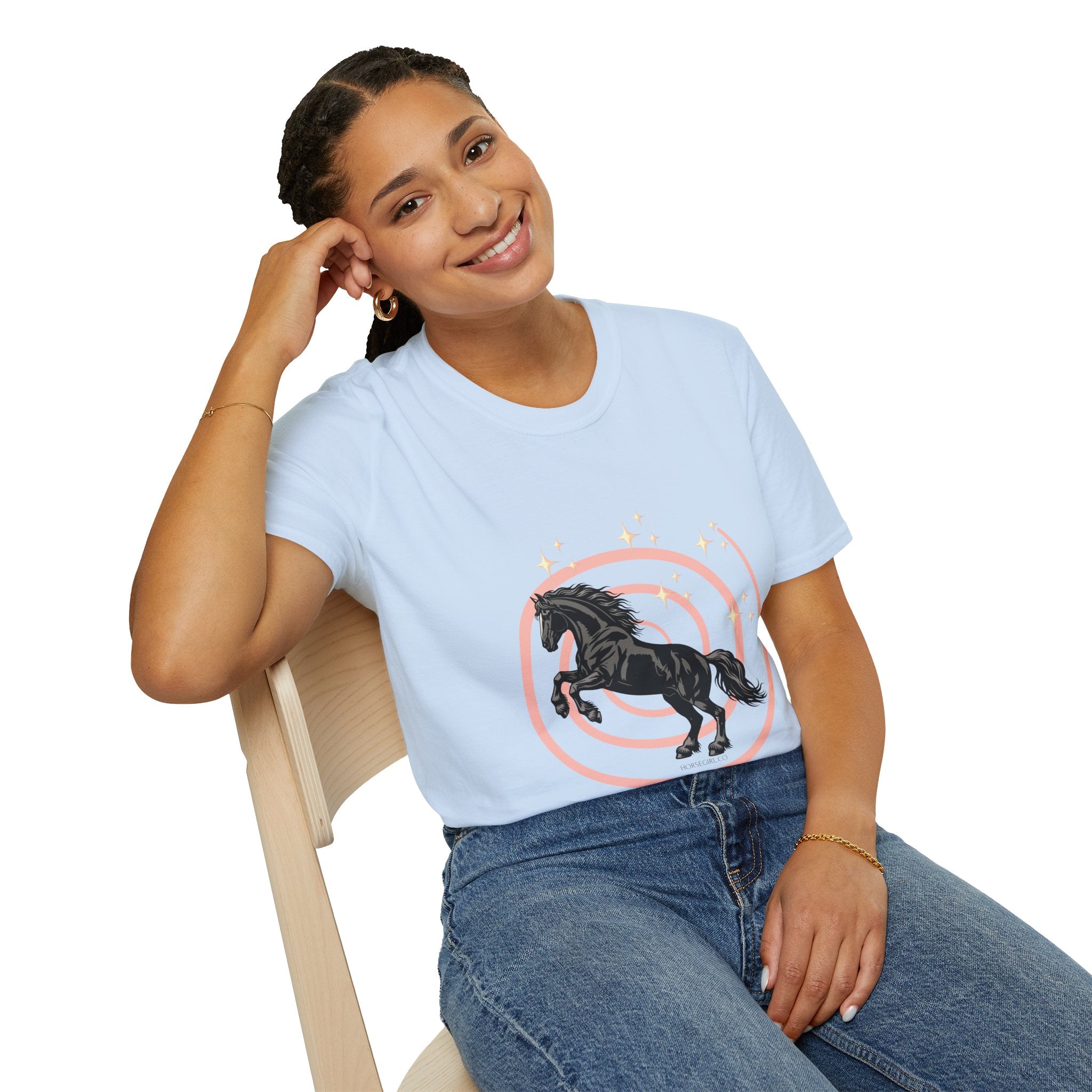 Black Horse Graphic T-Shirt — Majestic Stallion Retro Circle Design