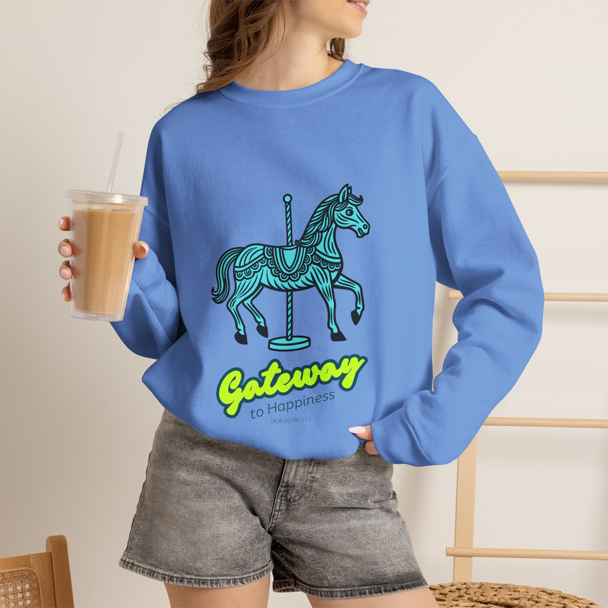 Carousel Horse Sweatshirt — "Gateway to Happiness" Graphic Crewneck