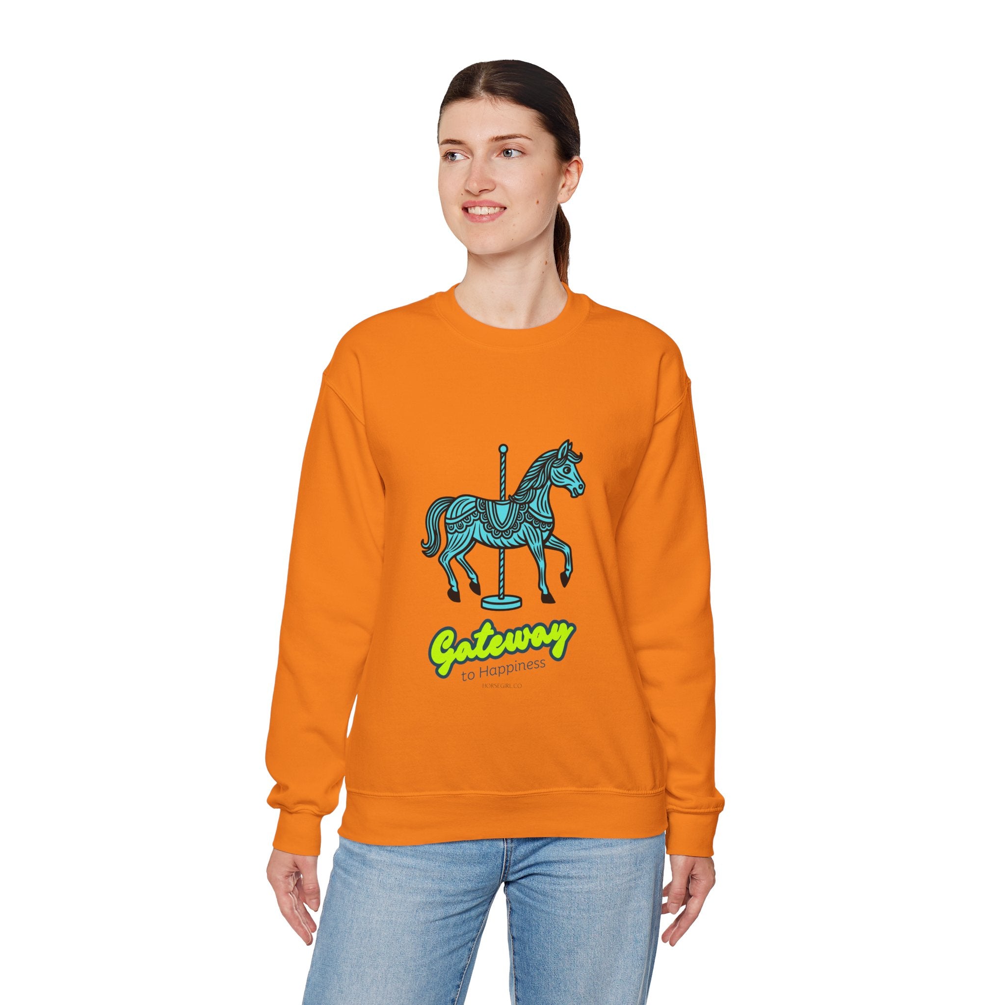Carousel Horse Sweatshirt — "Gateway to Happiness" Graphic Crewneck