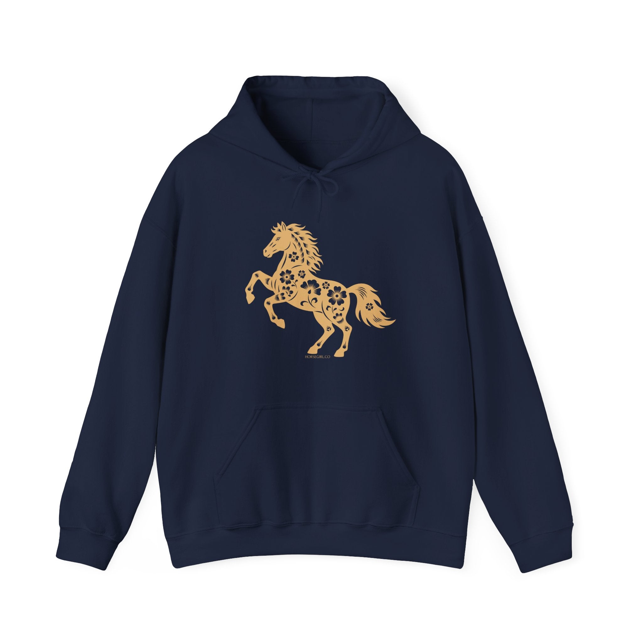 Golden Floral Horse Hoodie — Boho Style Equestrian Sweatshirt for Women