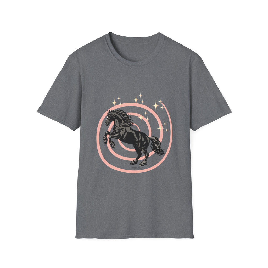 Black Horse Graphic T-Shirt — Majestic Stallion Retro Circle Design