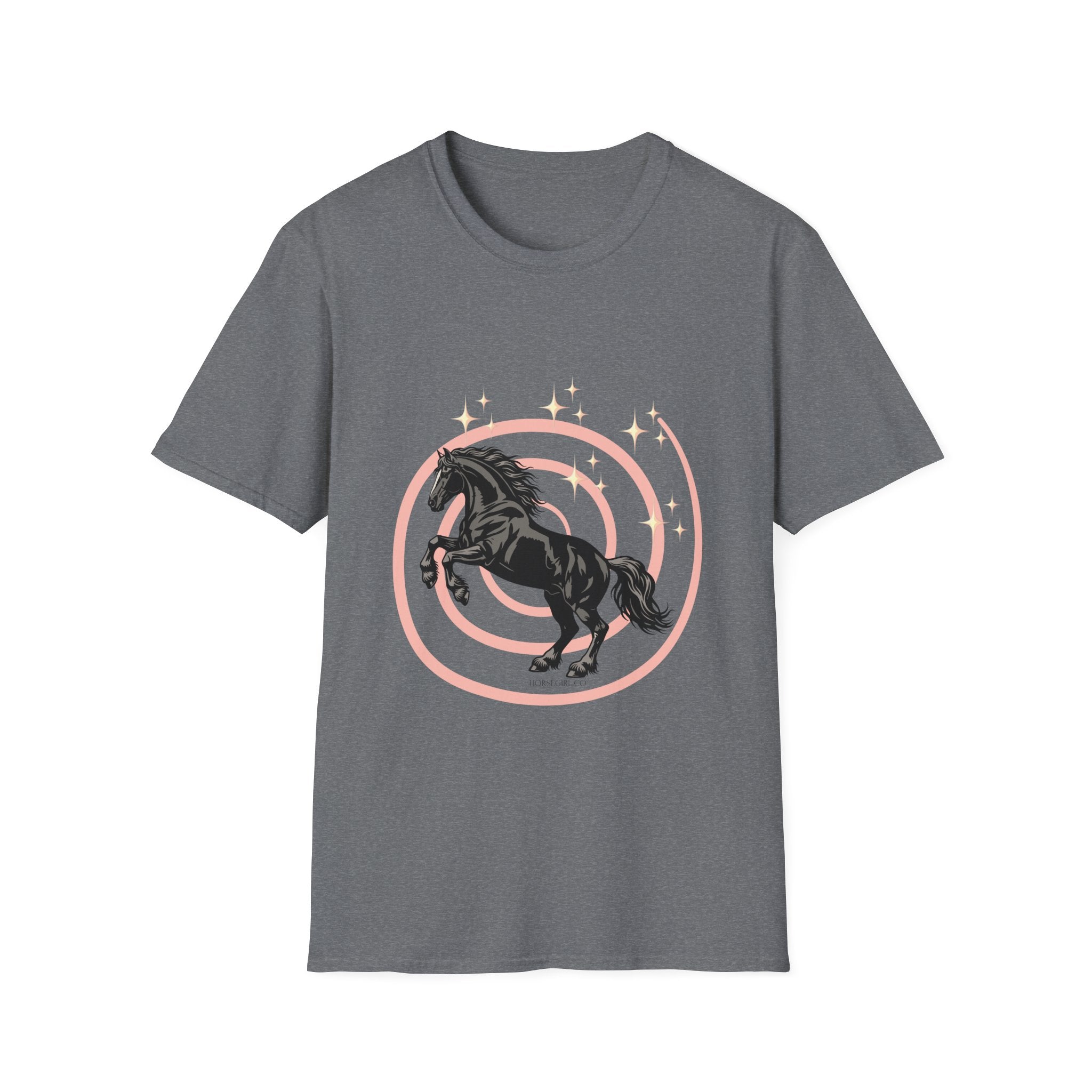 Black Horse Graphic T-Shirt — Majestic Stallion Retro Circle Design