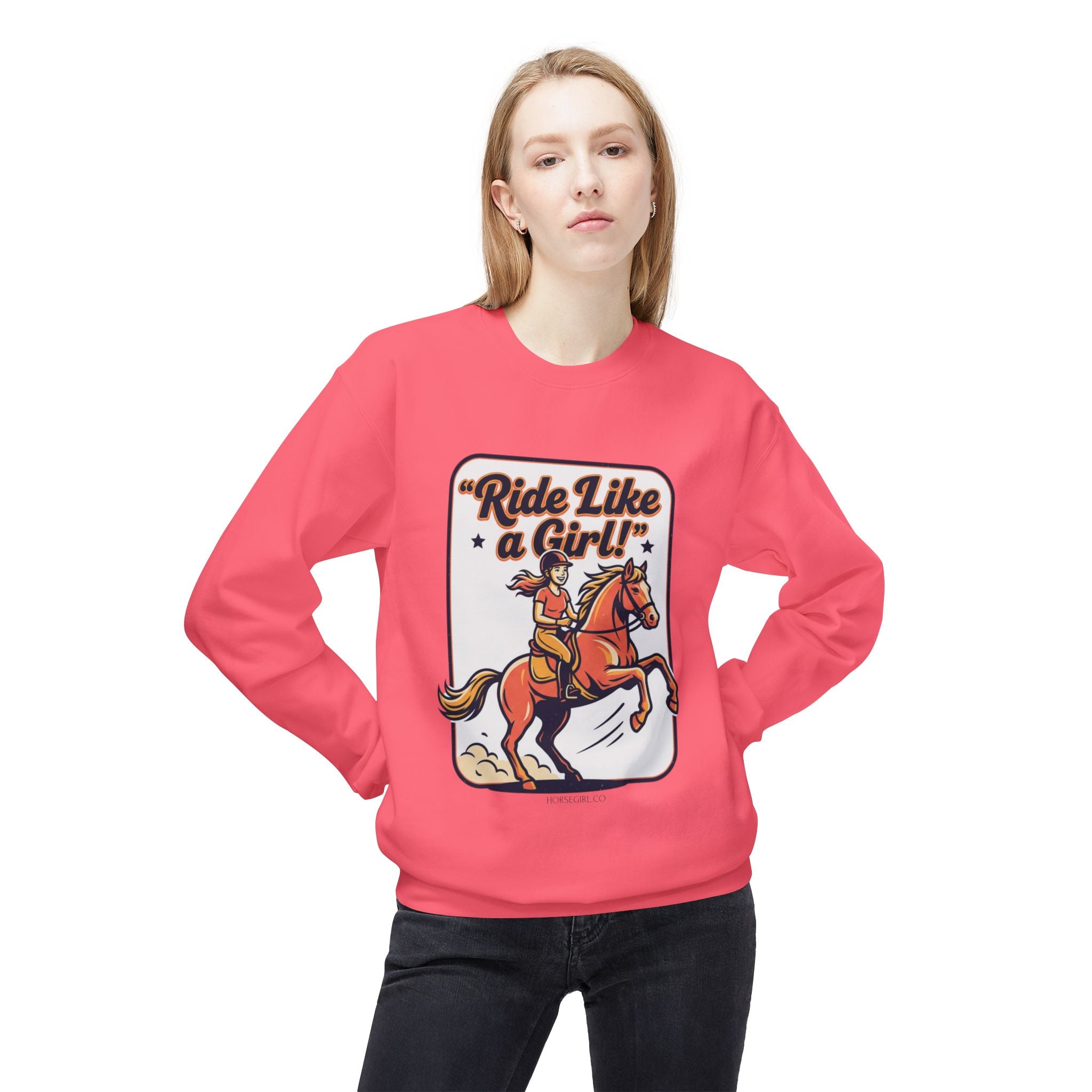 Ride Like a Girl Sweatshirt — Retro Girl Horse Riding Crewneck